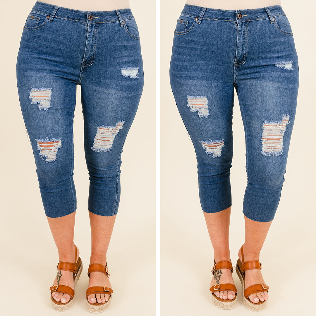 Can't Hate Me Capris, Medium Blue