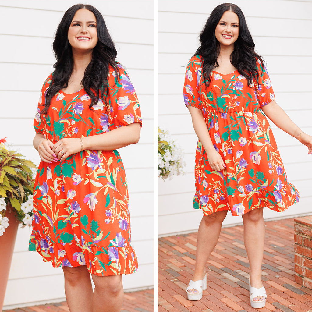 Flowers And Vines Dress, Orange