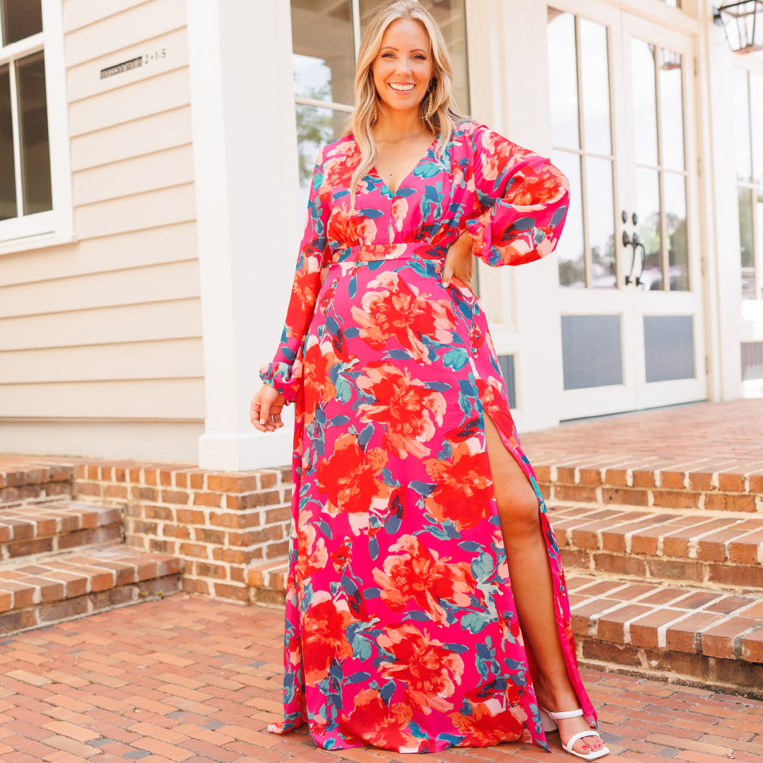 Way Too Complicated Maxi Dress, Fuchsia Multi