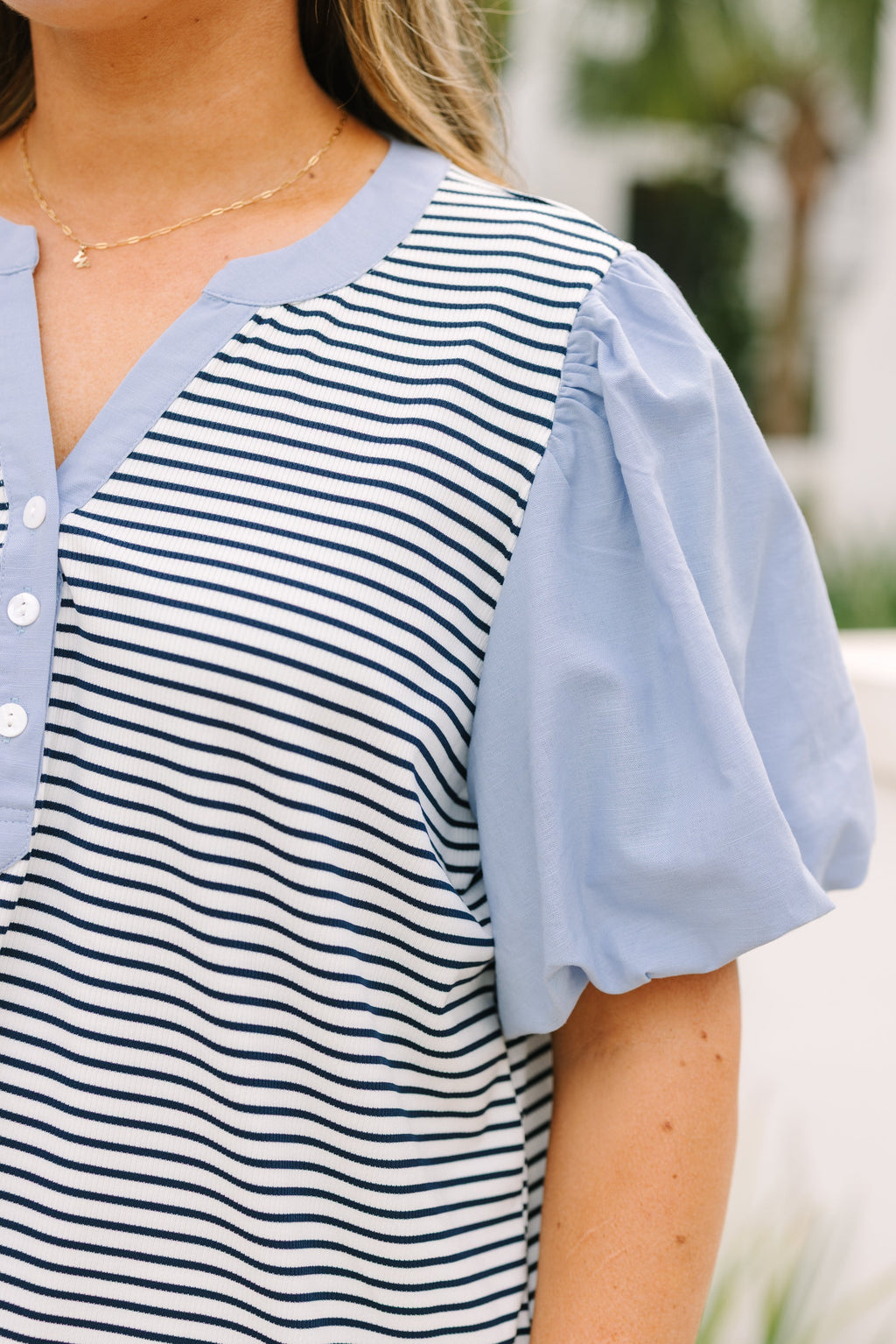 A Glowing Smile Top, Chambray