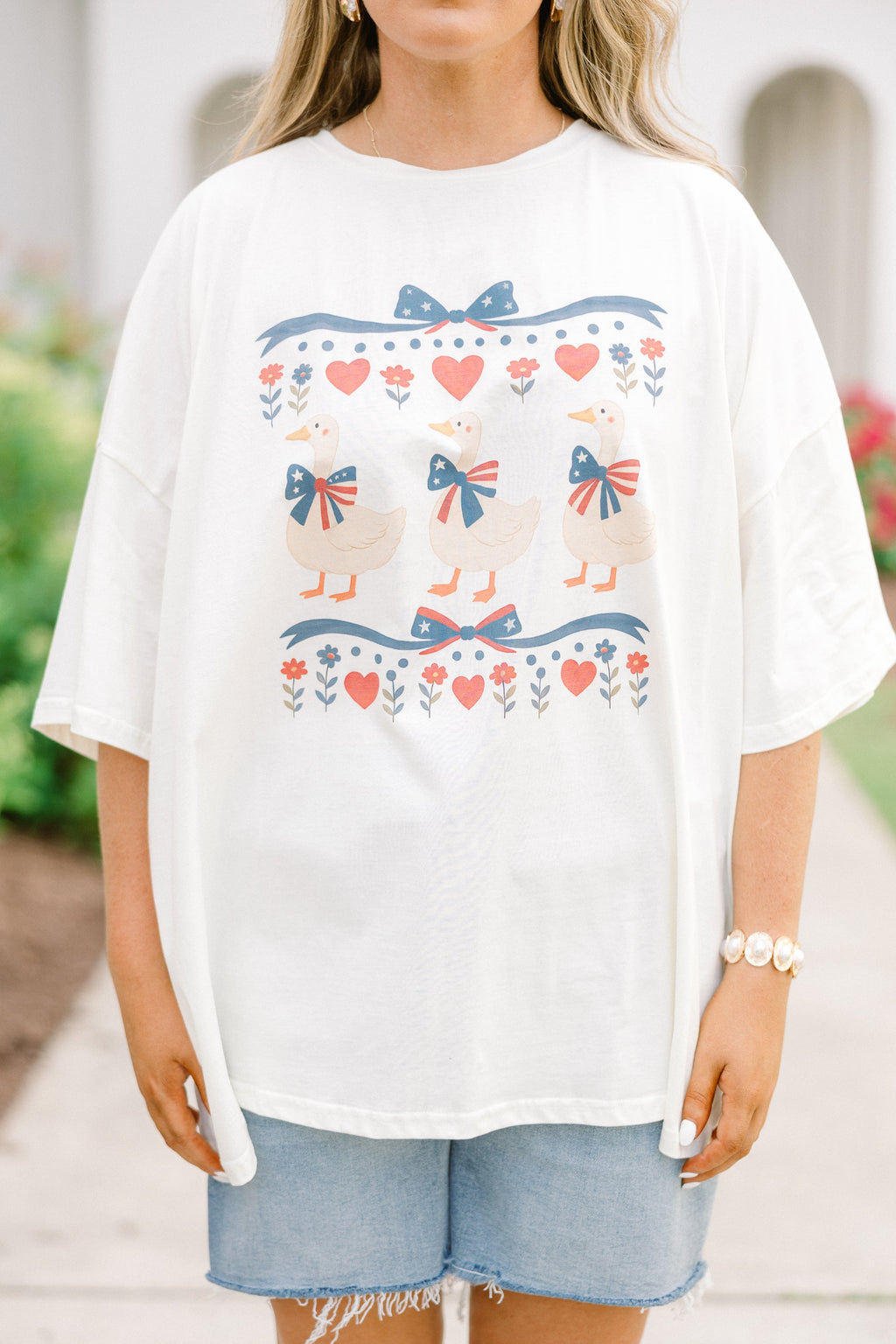 Patriotic Goose Boyfriend Tee, Ivory