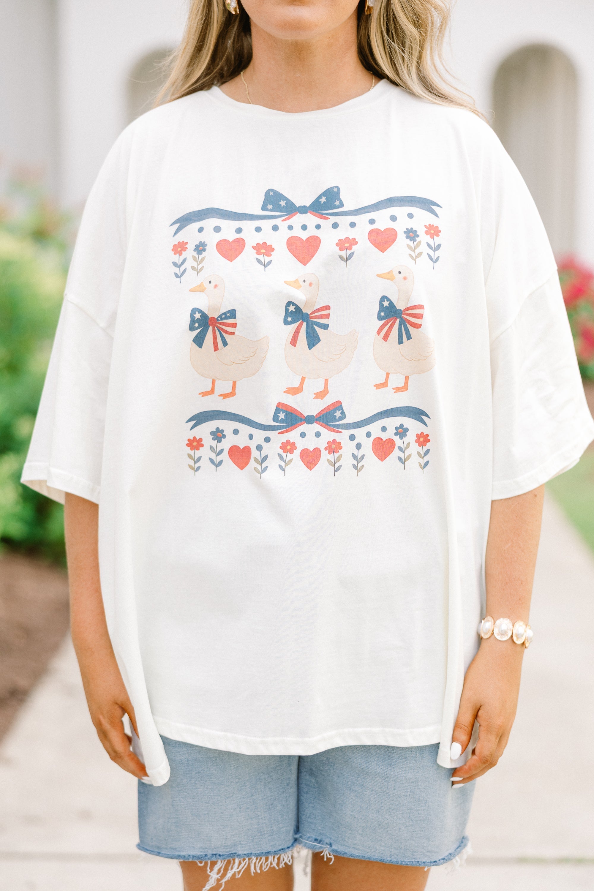 Patriotic Goose Boyfriend Tee, Ivory