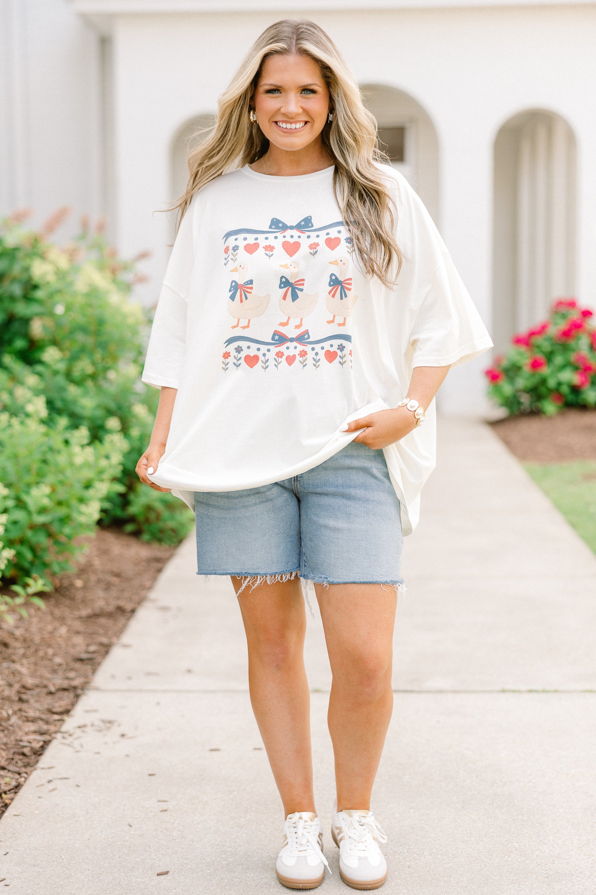 Patriotic Goose Boyfriend Tee, Ivory