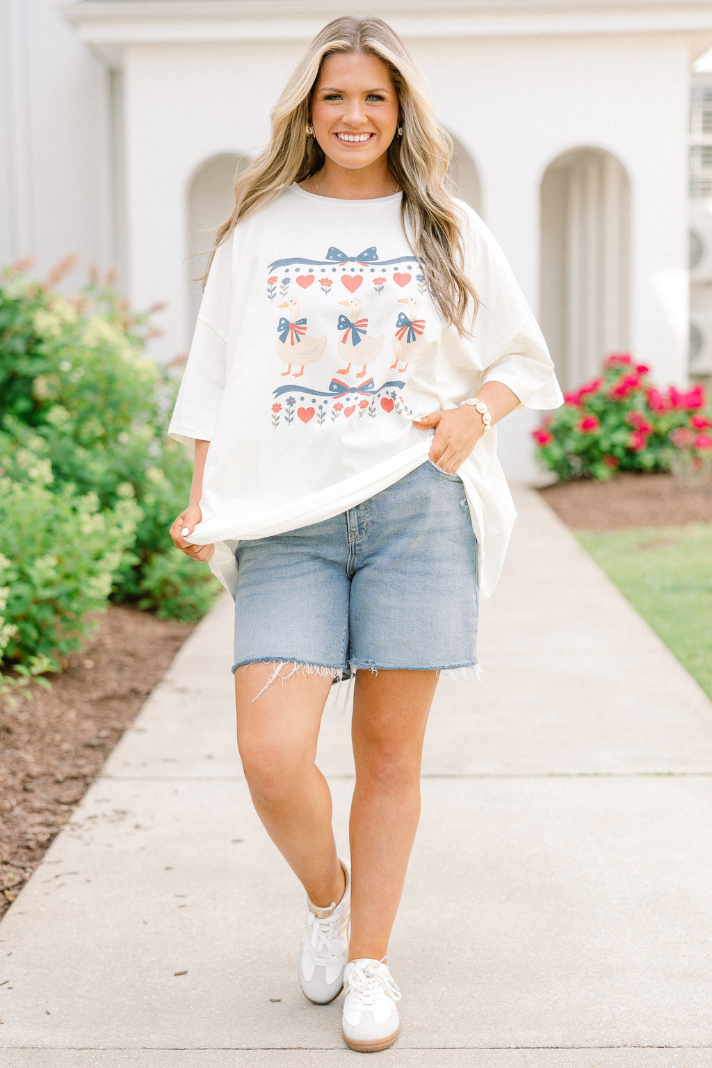 Patriotic Goose Boyfriend Tee, Ivory