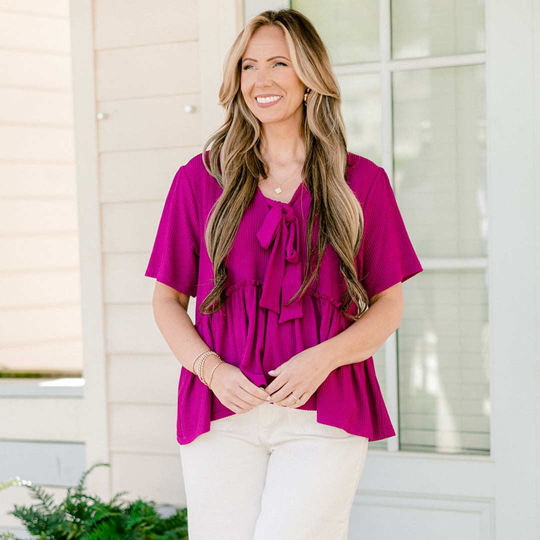 Knit Knot Top, Berry