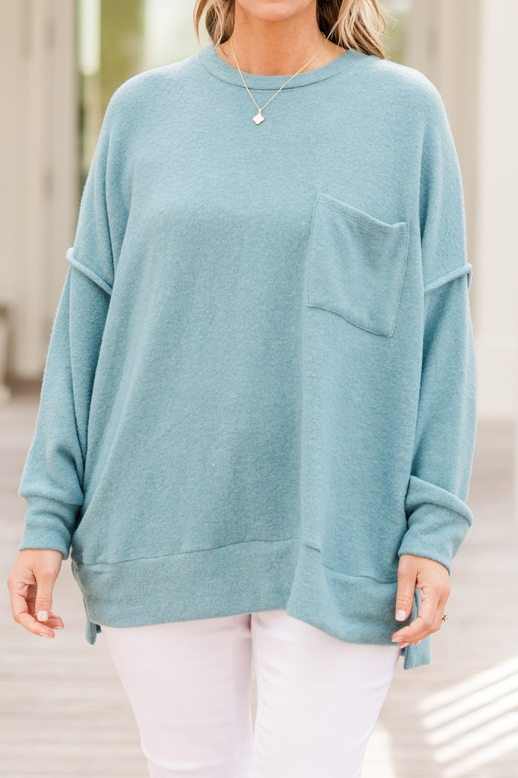 Just Take A Break Sweater, Dusty Teal
