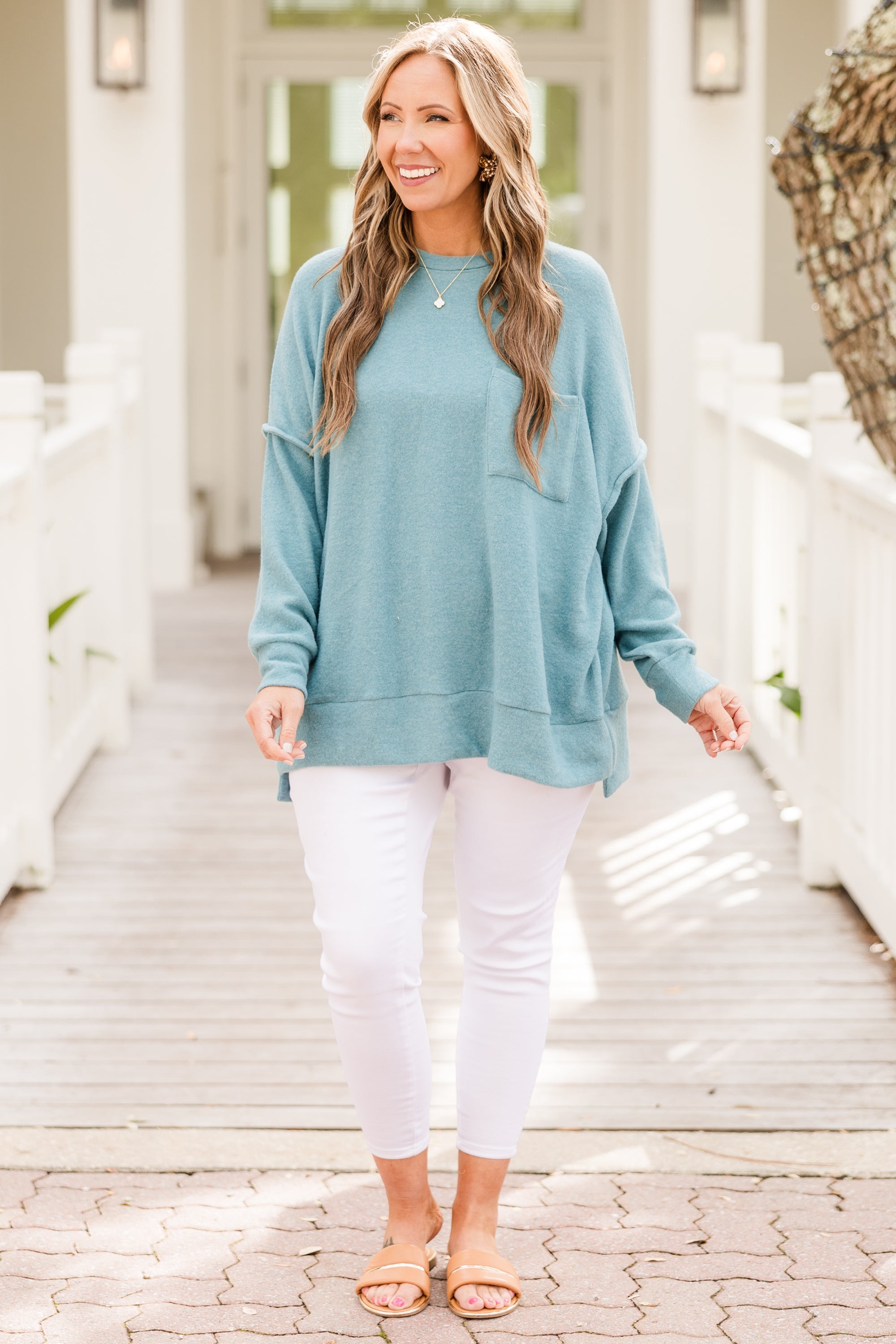 Just Take A Break Sweater, Dusty Teal