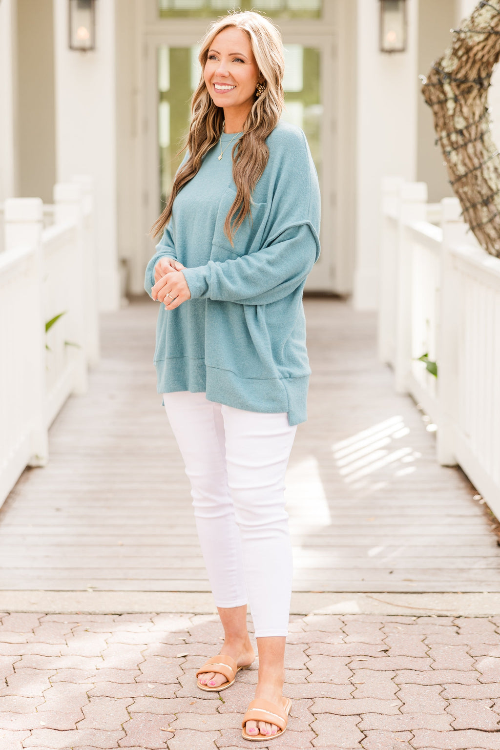 Just Take A Break Sweater, Dusty Teal