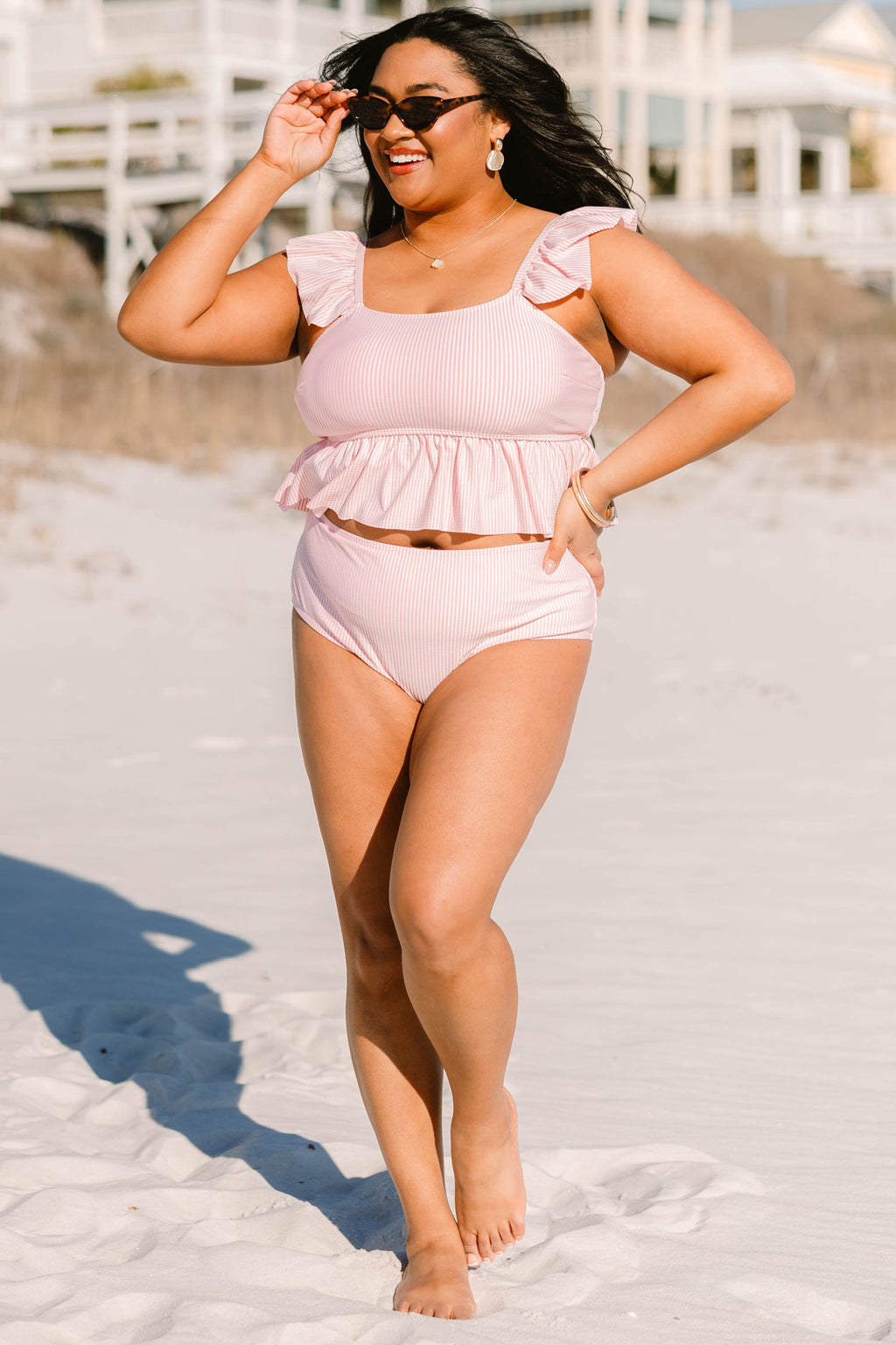 Breeze Through Paradise Swim Bottom, Pink Stripe