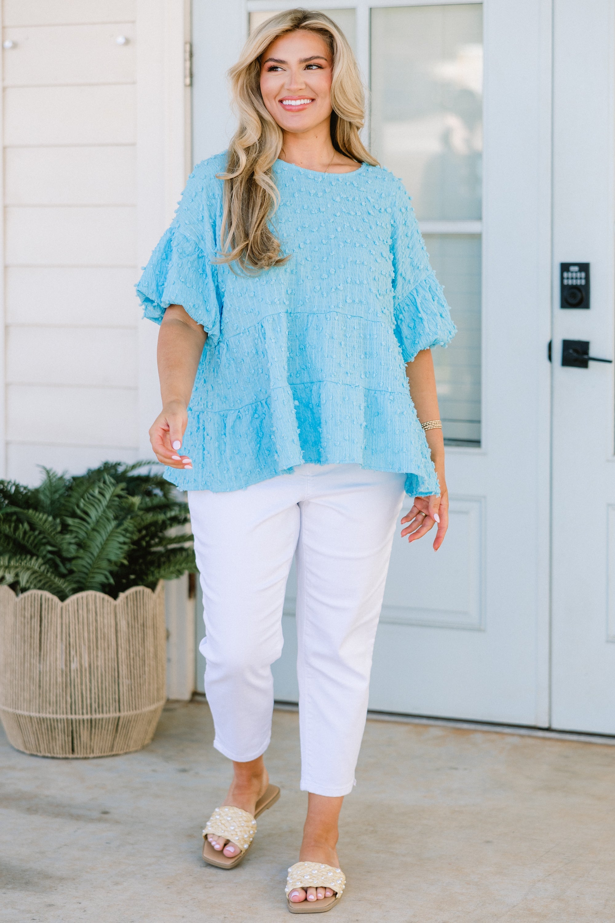 A Rosy Smile Top, Blue