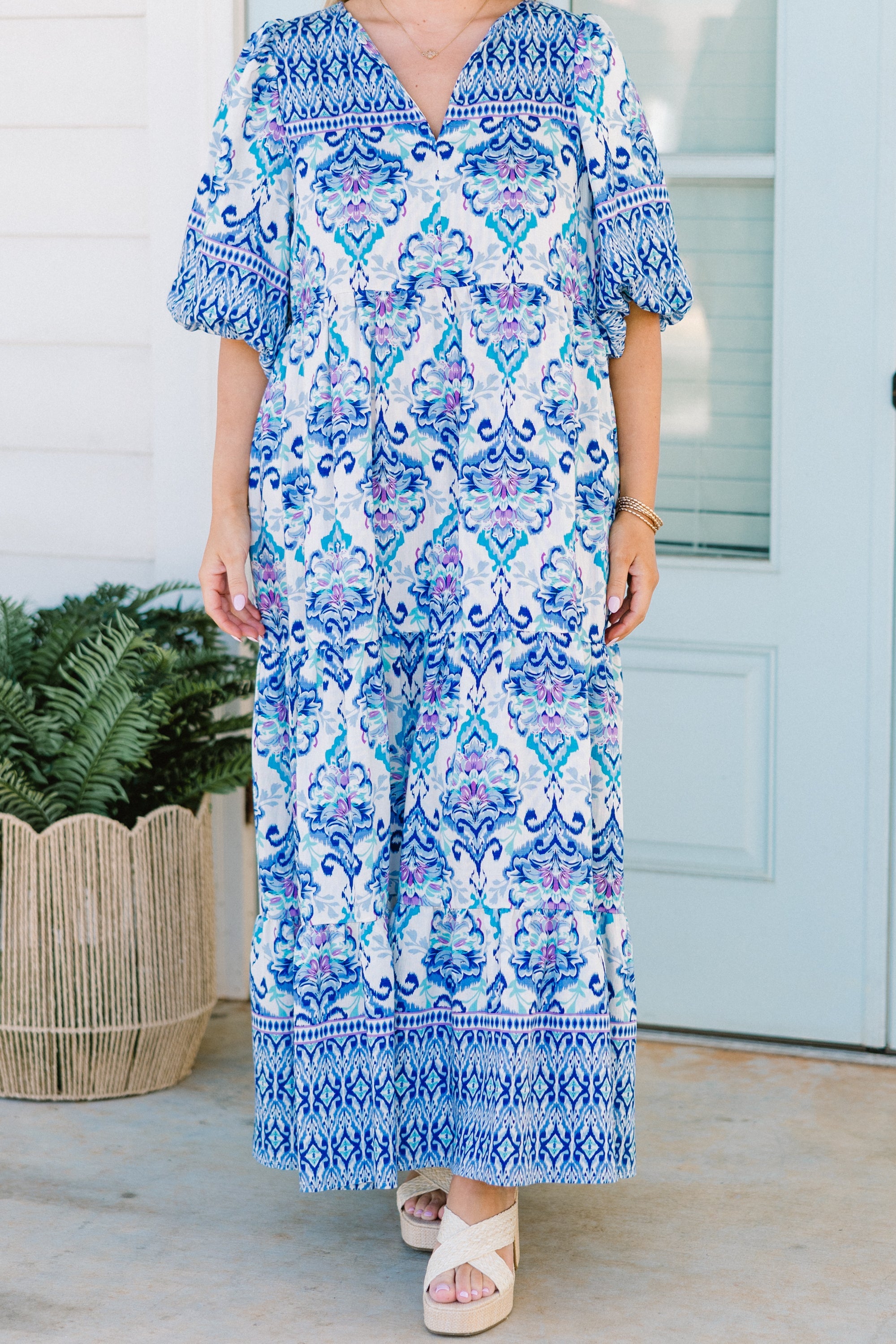 A Walk To The Bakery Midi Dress, Blue