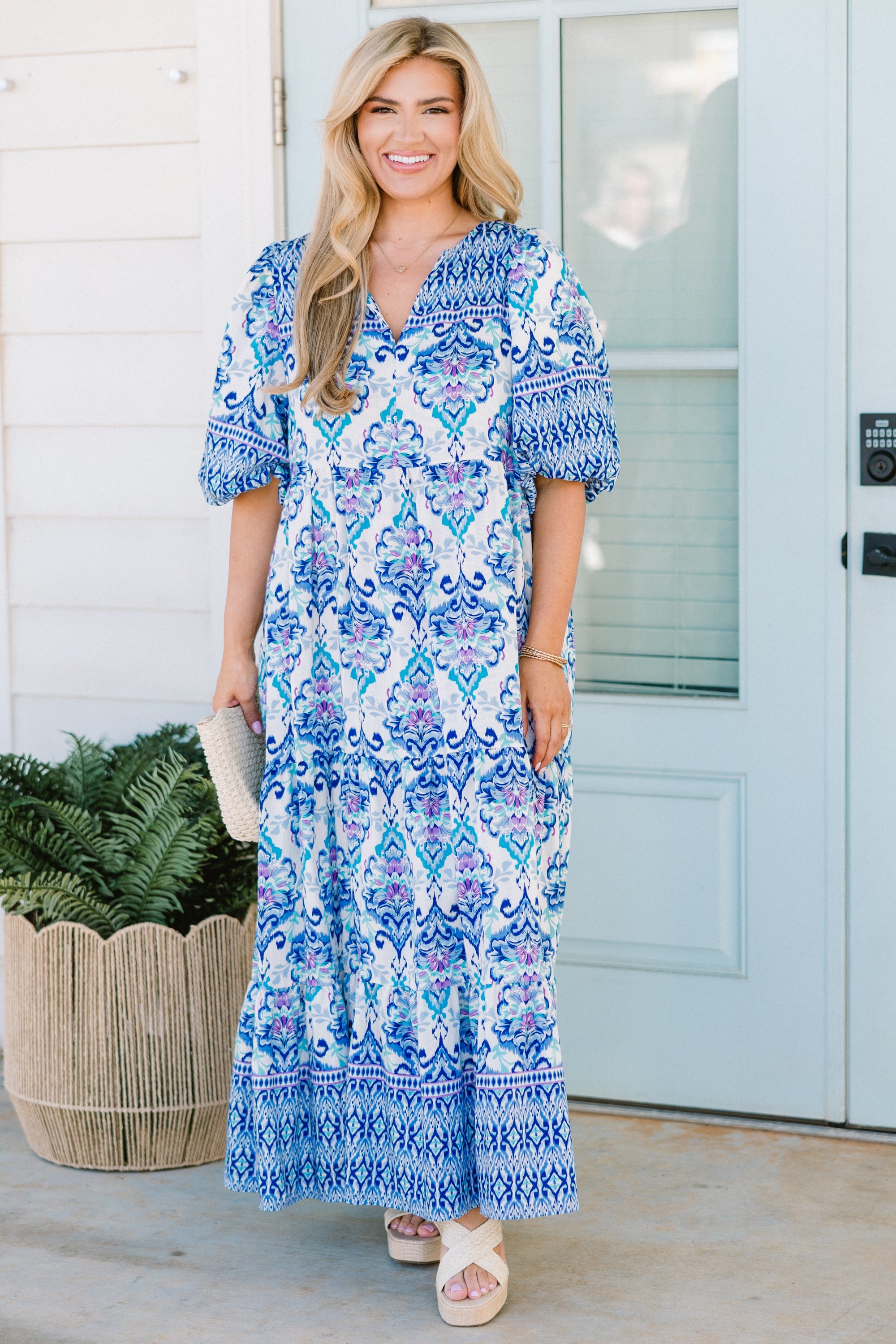 A Walk To The Bakery Midi Dress, Blue