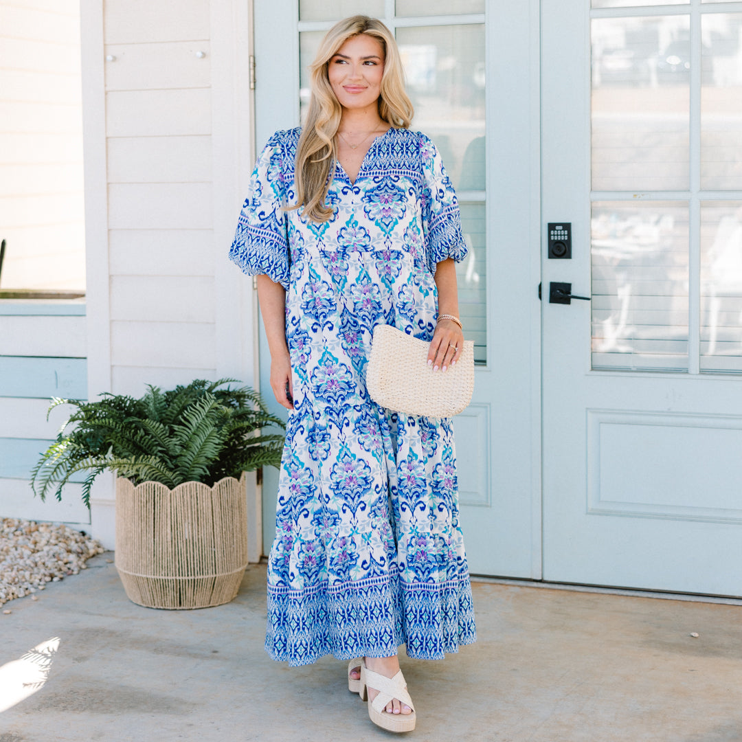 A Walk To The Bakery Midi Dress, Blue