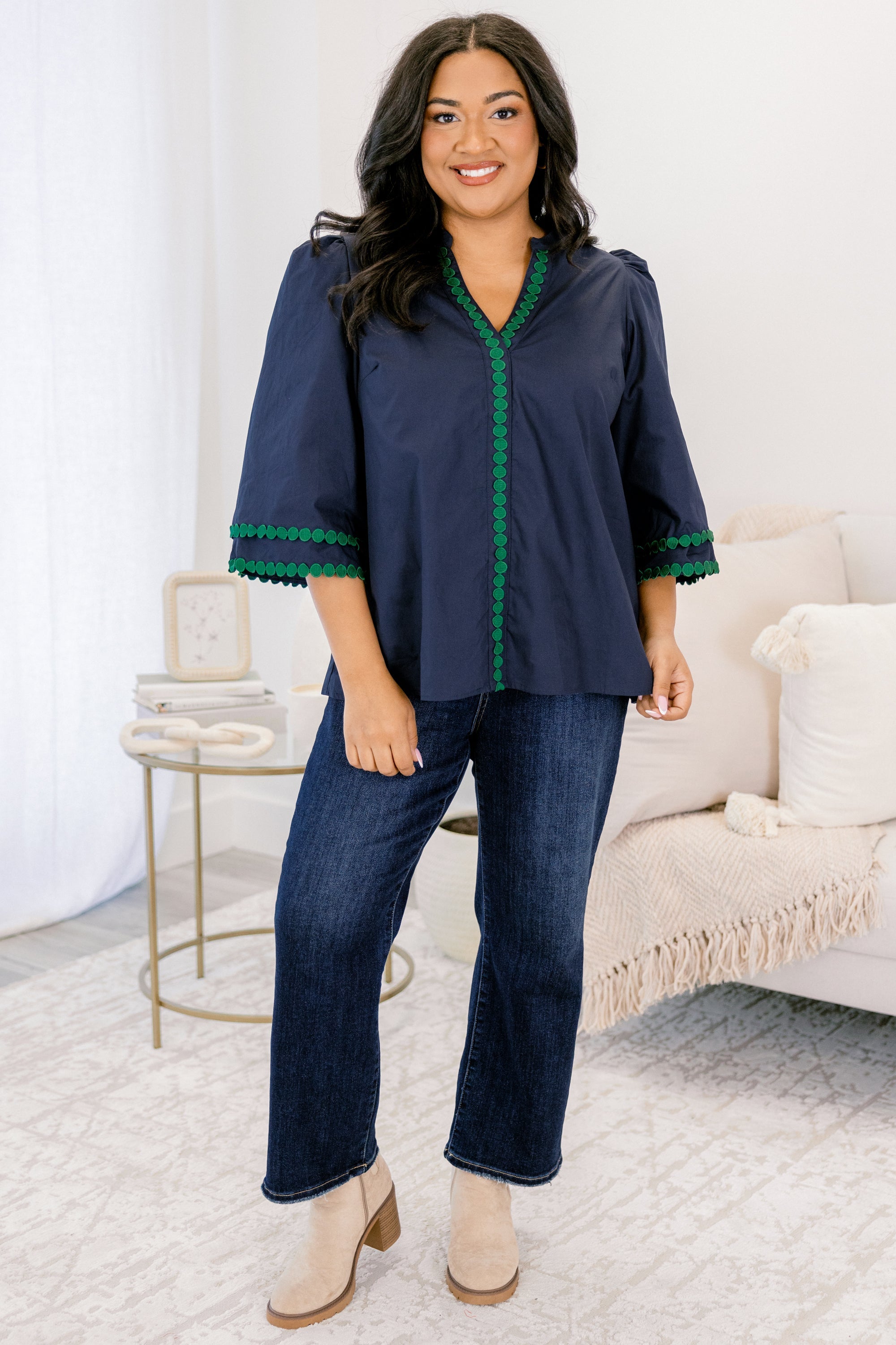 All Made Sense Top, Navy-Green