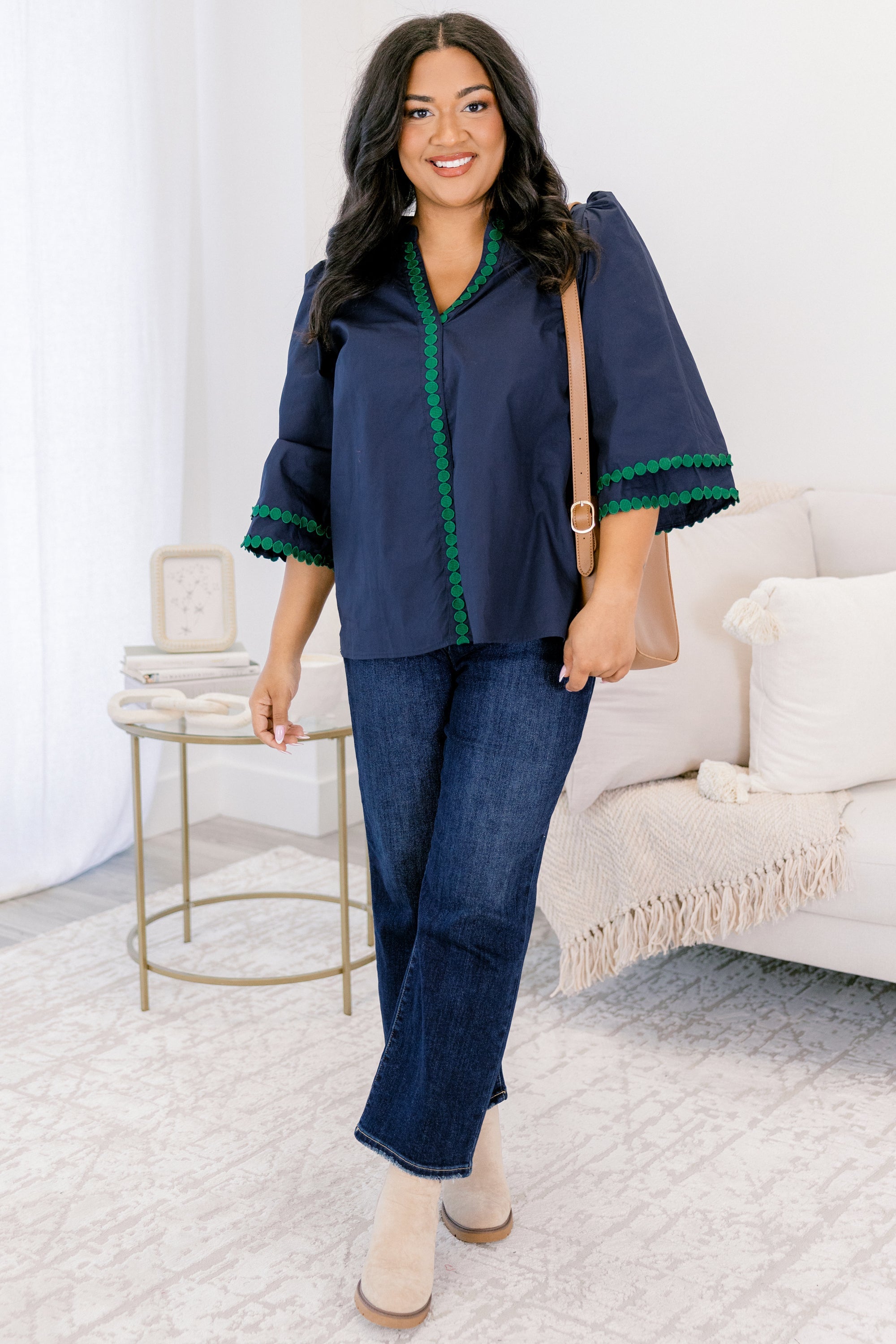 All Made Sense Top, Navy-Green