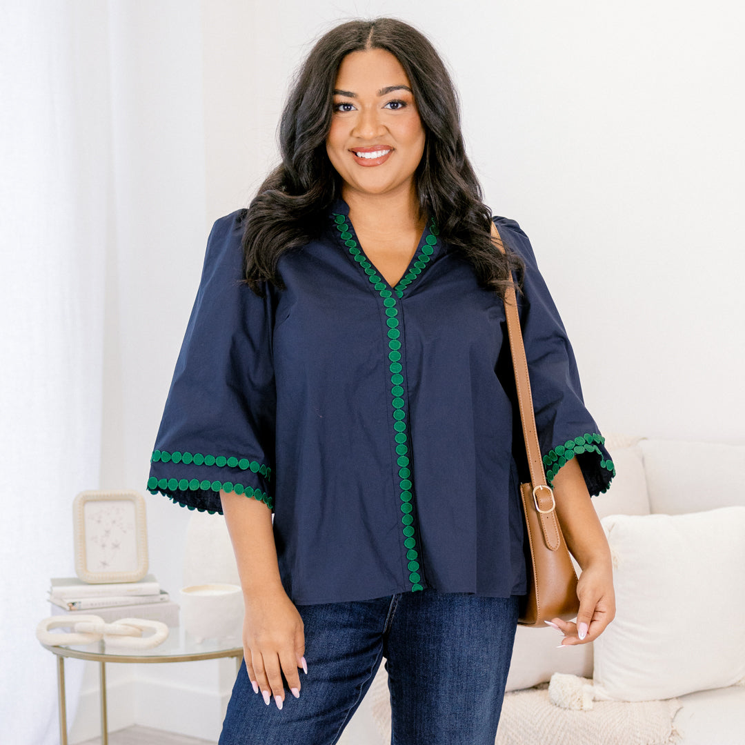 All Made Sense Top, Navy-Green