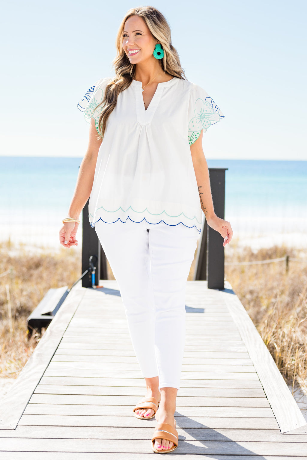 All The Time We Have Top, Off White-Blue