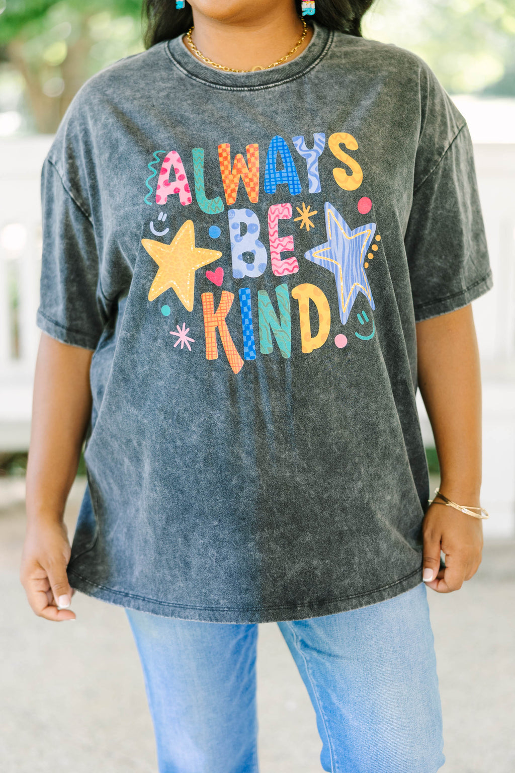 Always Be Kind Acid Wash Relaxed Tee, Black