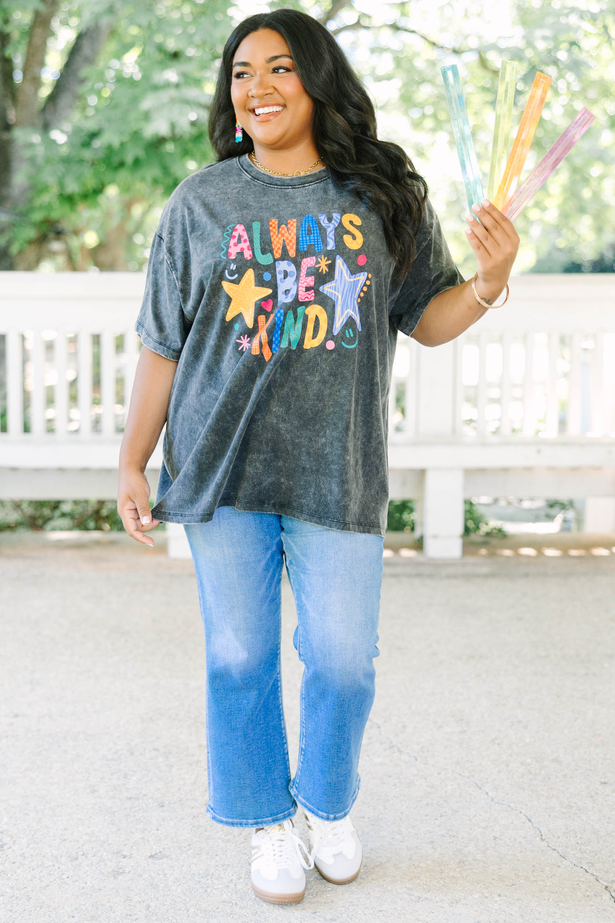 Always Be Kind Acid Wash Relaxed Tee, Black