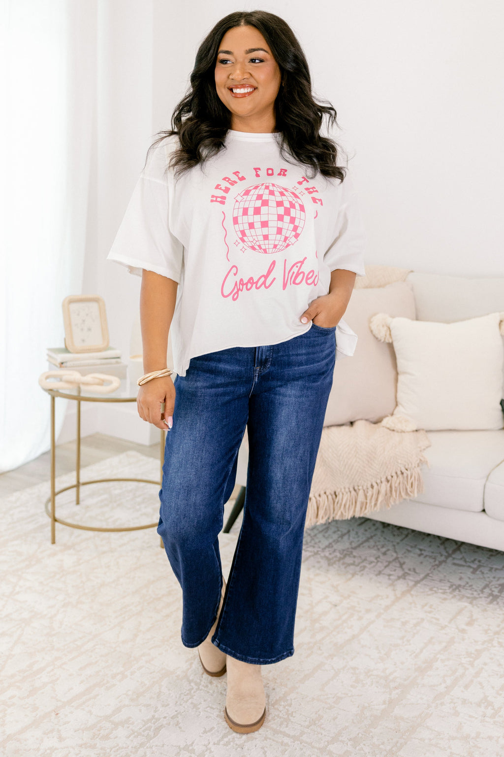 Always a Good Vibe Vintage Wash Tee, White