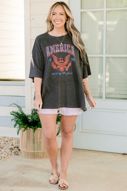 America the Free Boyfriend Tee, Charcoal
