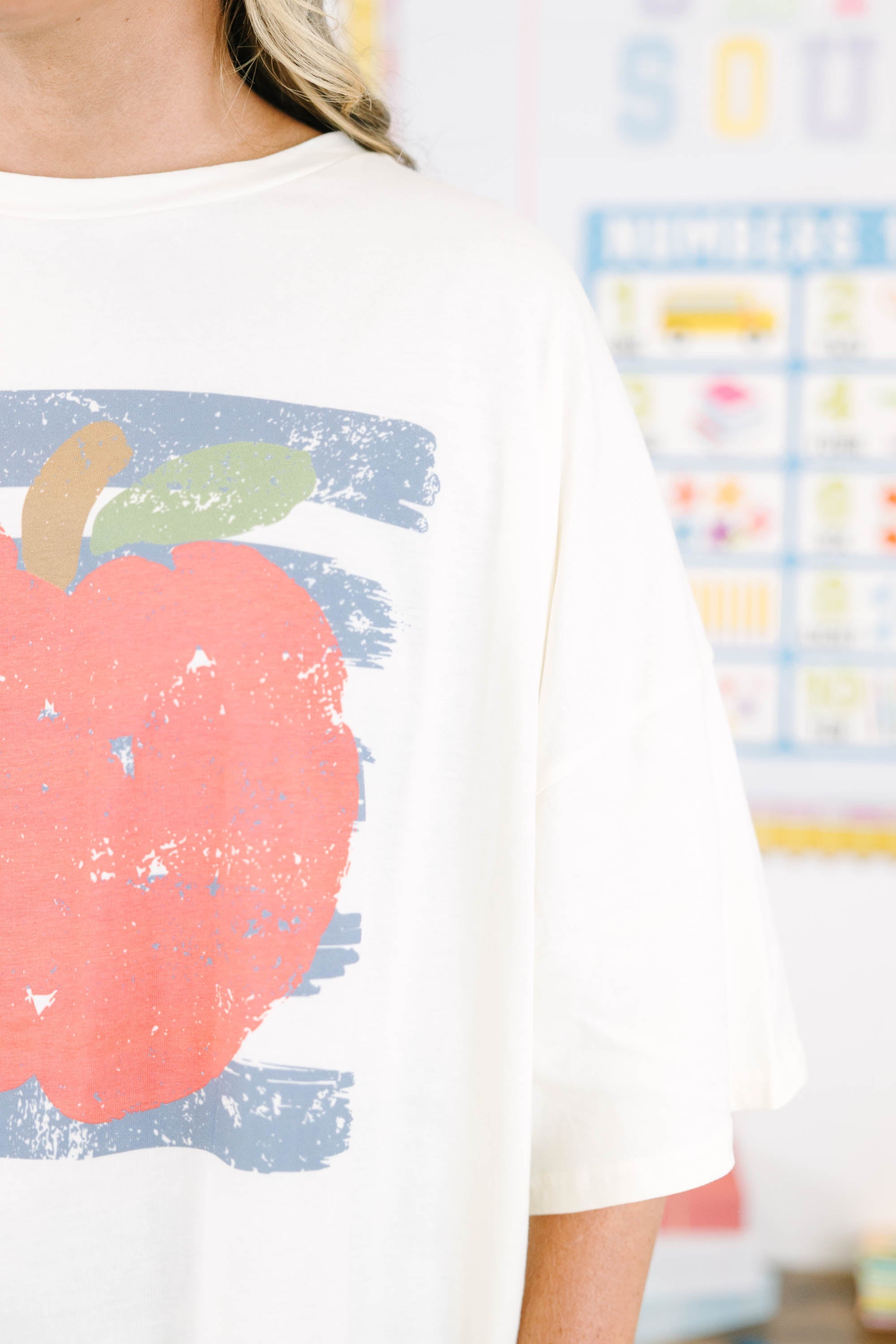 Apple for Teacher Boyfriend Tee, Ivory