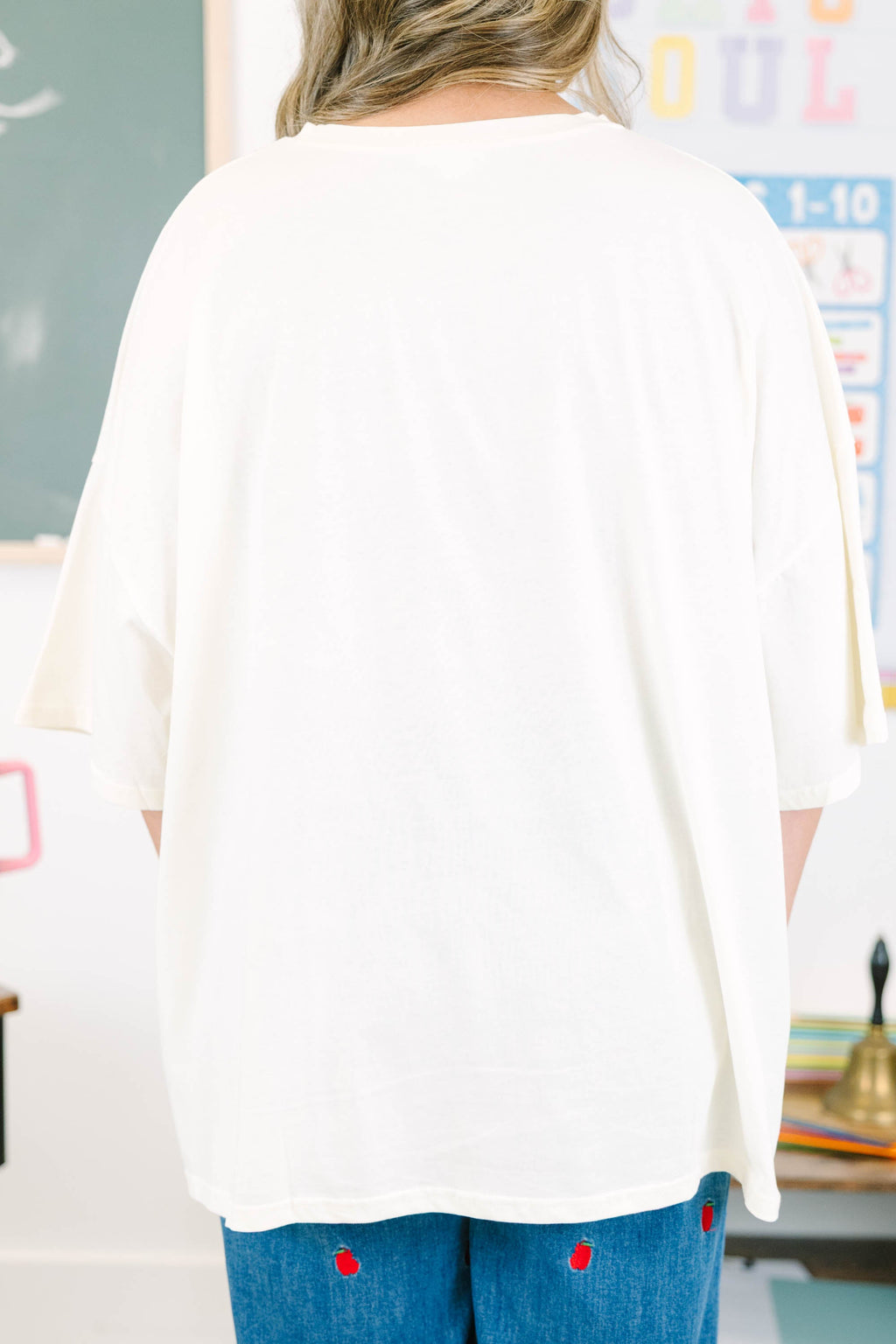 Apple for Teacher Boyfriend Tee, Ivory