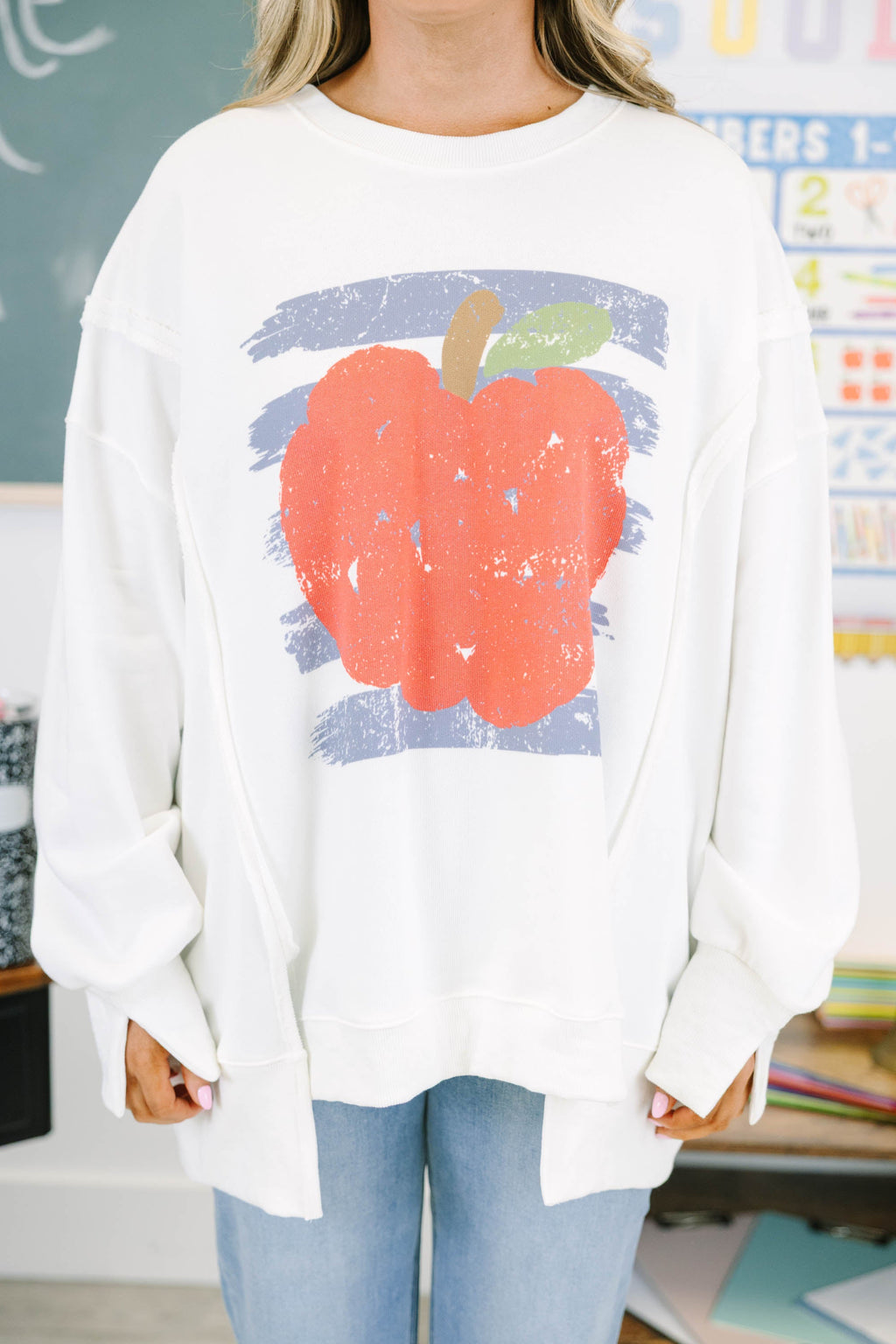 Apple for Teacher Comfy Crew, Ivory