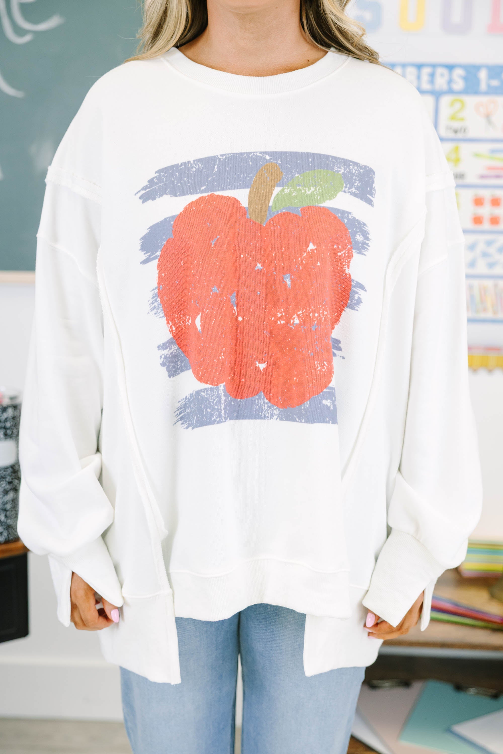 Apple for Teacher Comfy Crew, Ivory