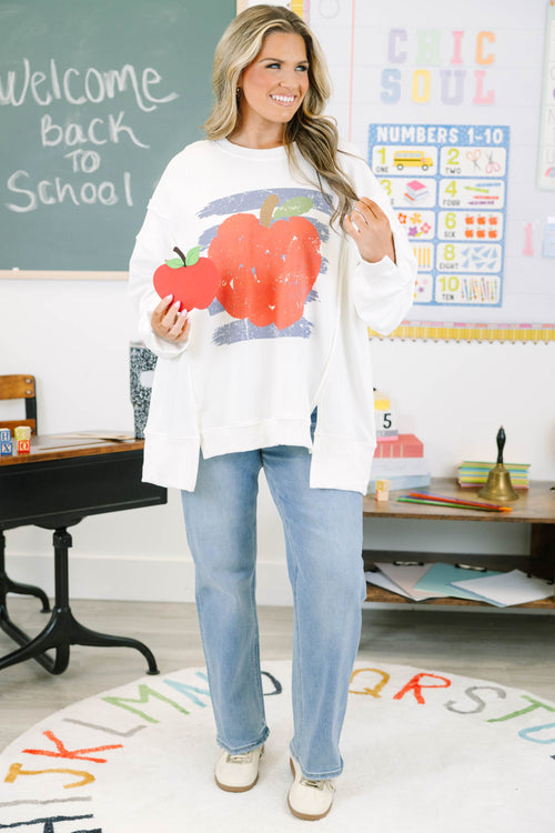Apple for Teacher Comfy Crew, Ivory
