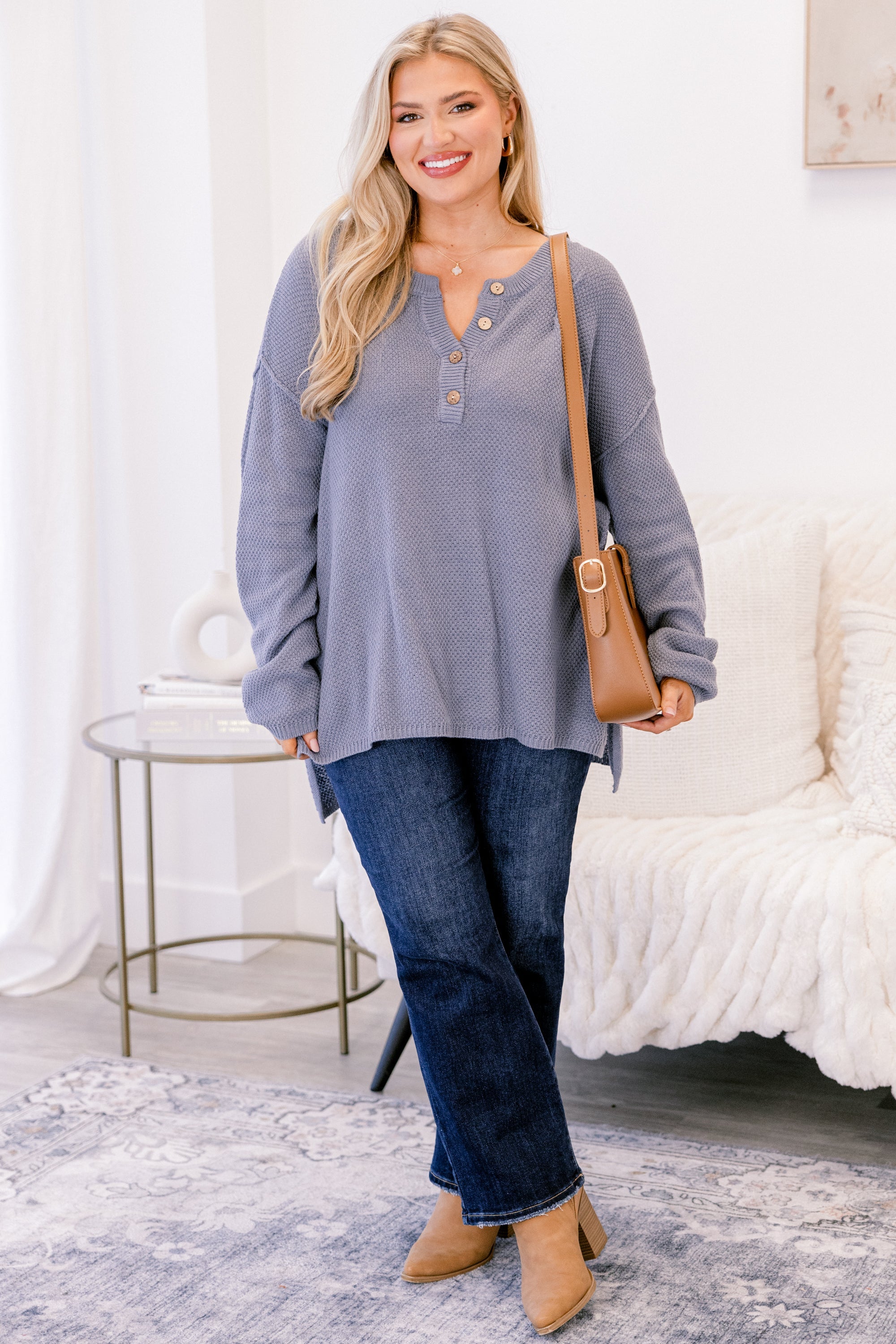Apple Picking Sweater, Dusty Blue