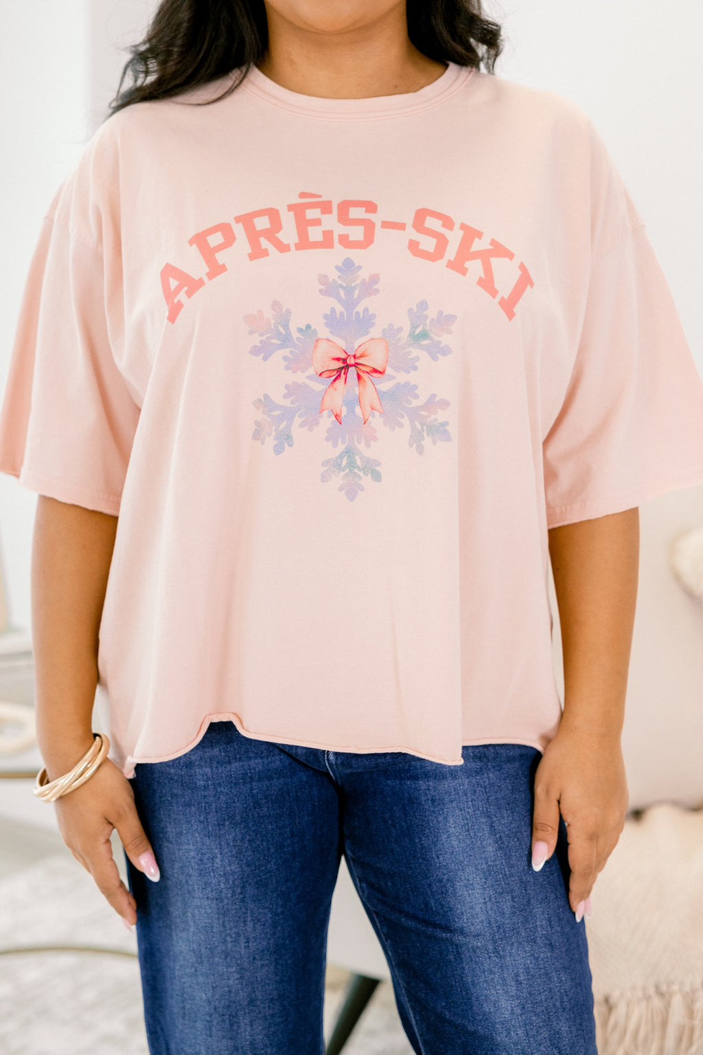 Apres-Snow Vintage Wash Tee, Blush Pink