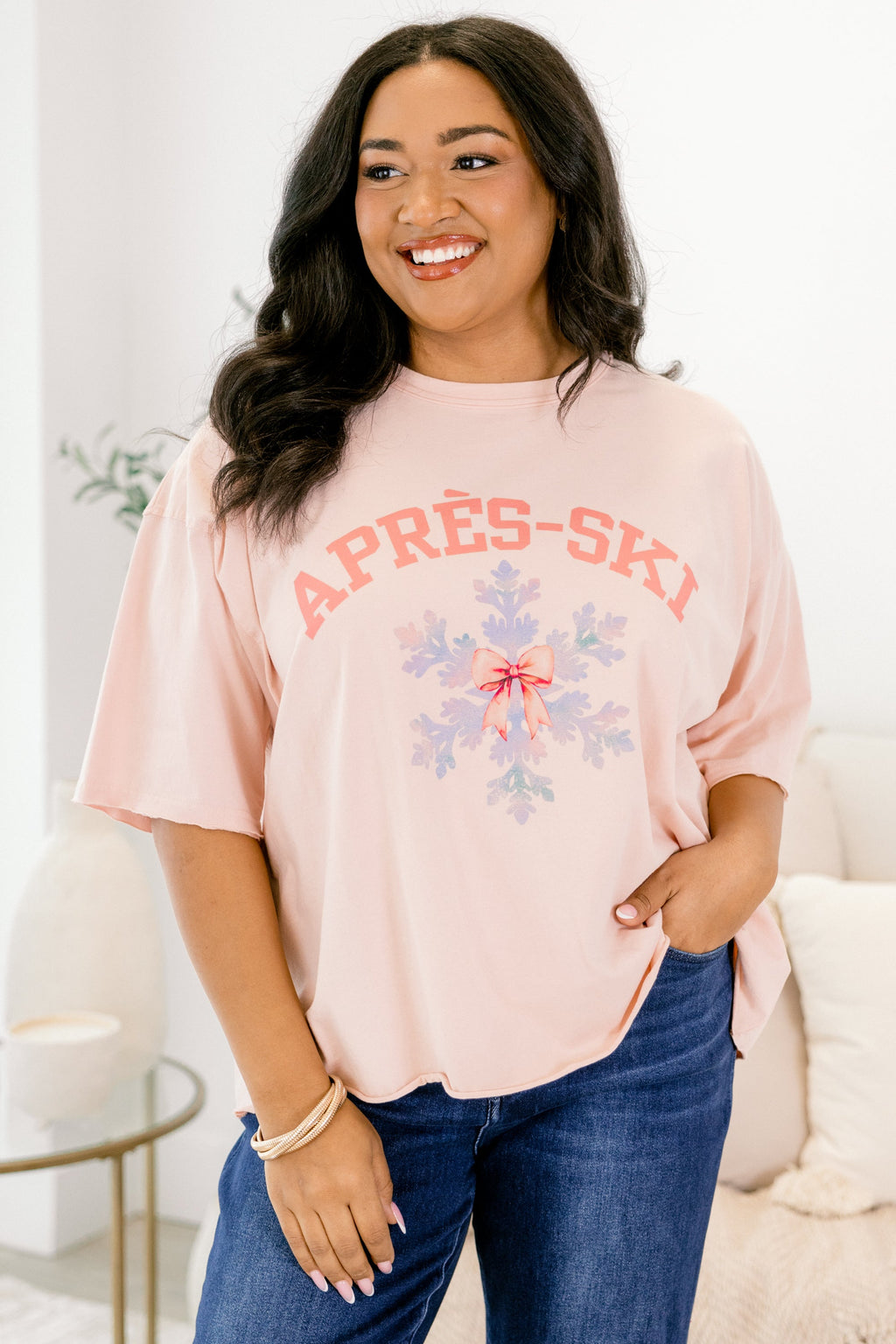 Apres-Snow Vintage Wash Tee, Blush Pink