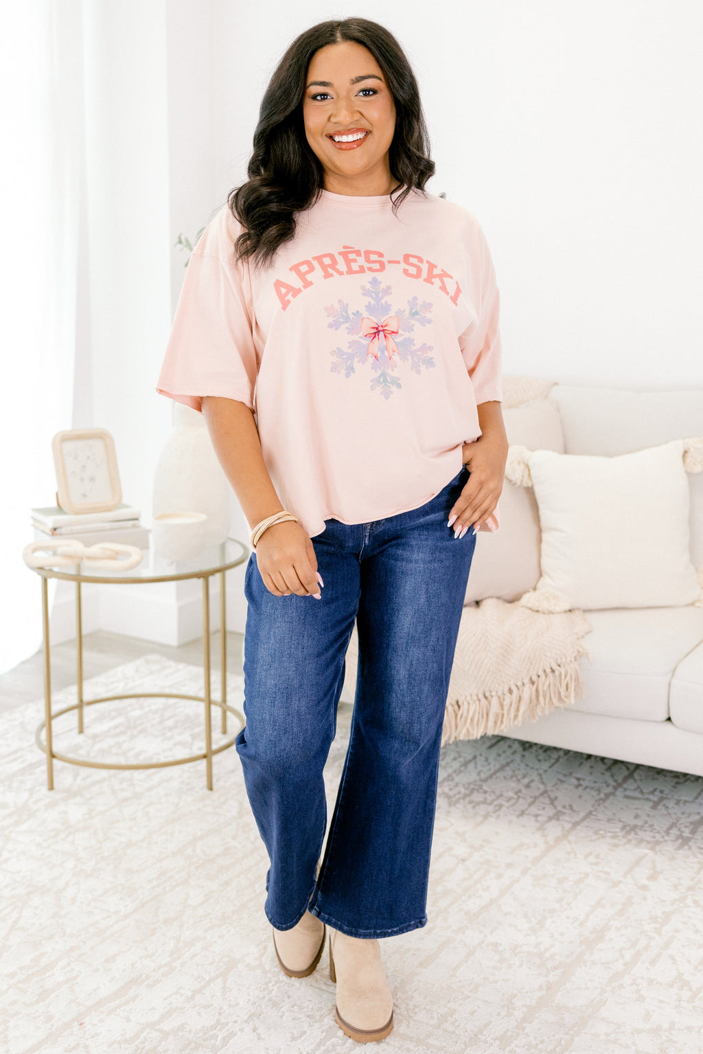 Apres-Snow Vintage Wash Tee, Blush Pink