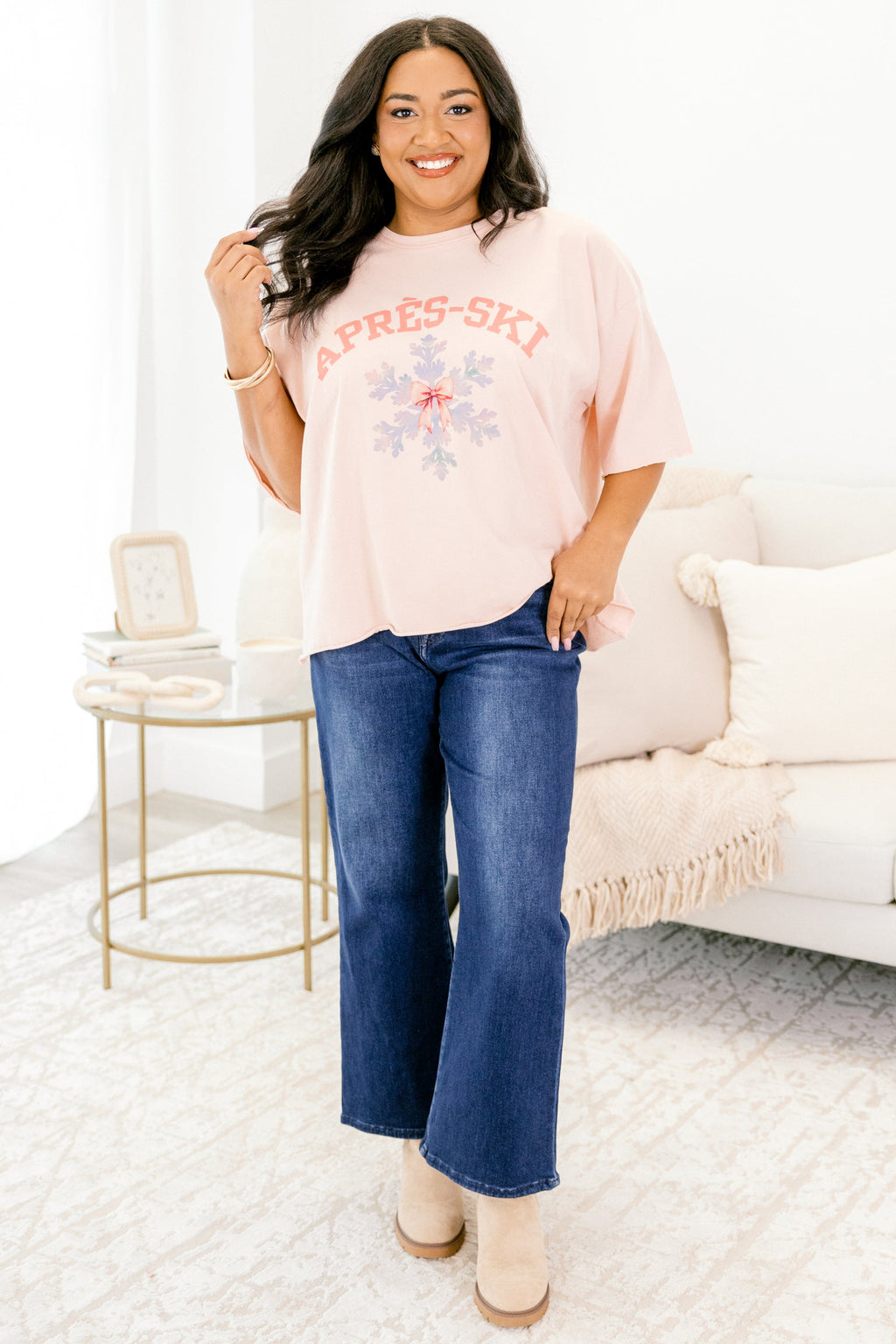 Apres-Snow Vintage Wash Tee, Blush Pink