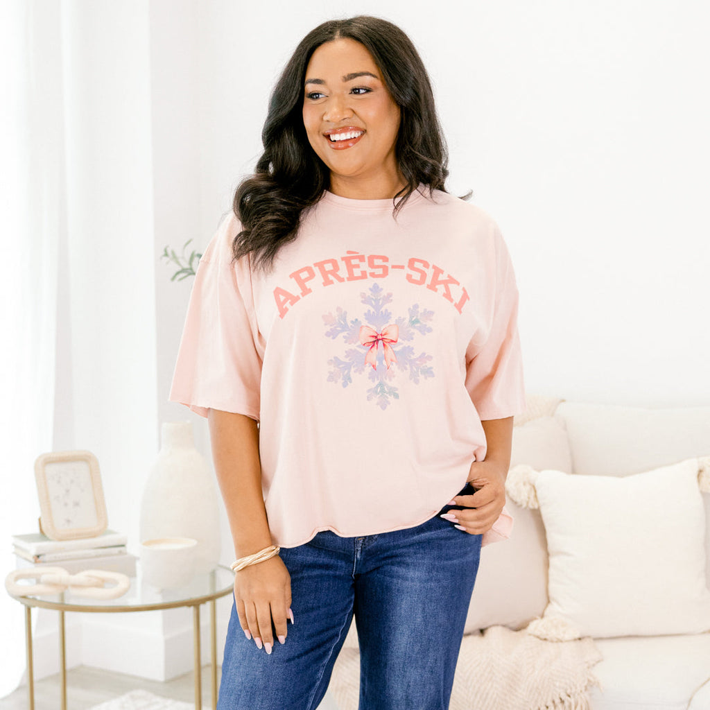 Apres-Snow Vintage Wash Tee, Blush Pink