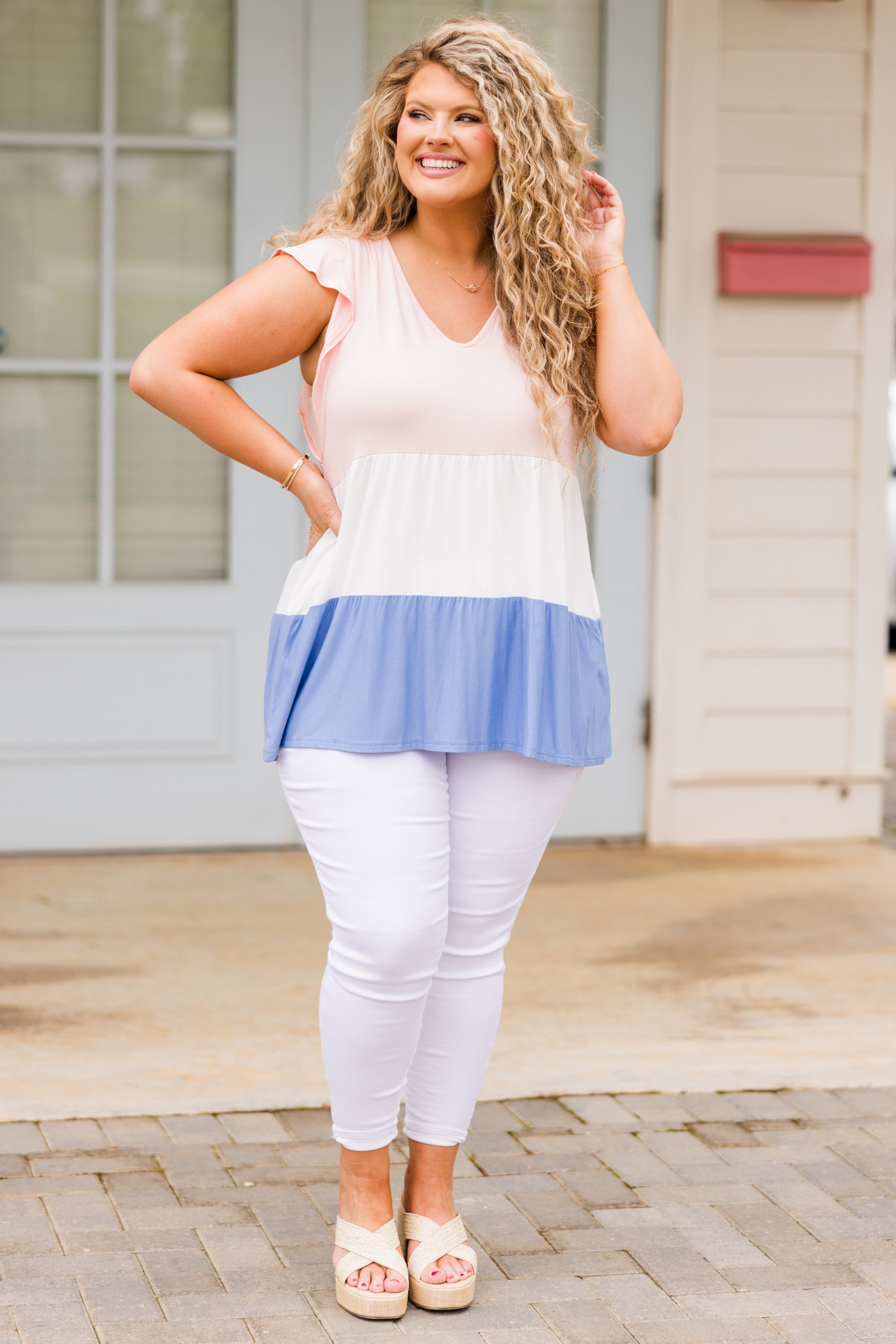At The End Babydoll Top, Pink-Ivory