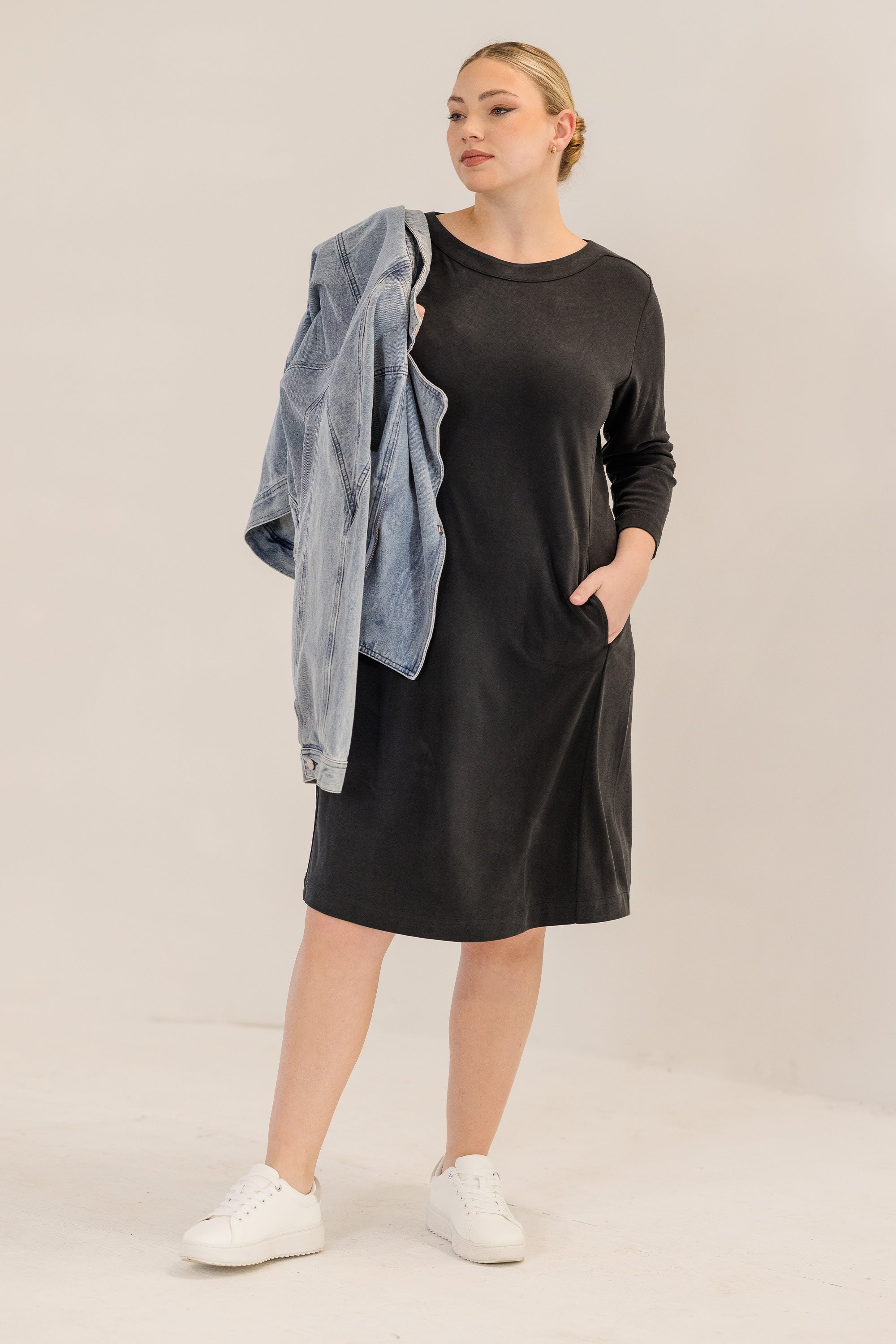 Audrey Boatneck Dress, Black