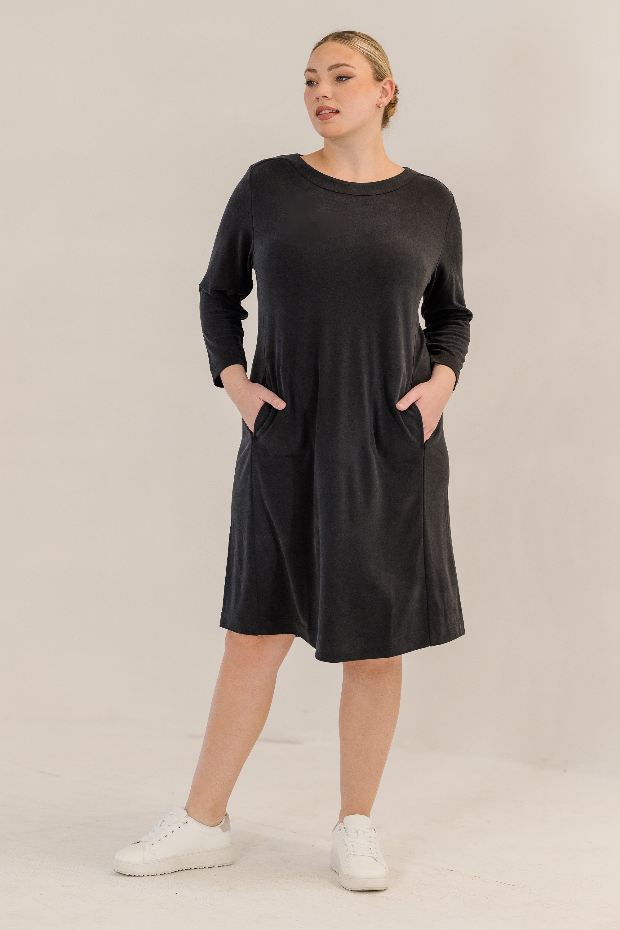 Audrey Boatneck Dress, Black