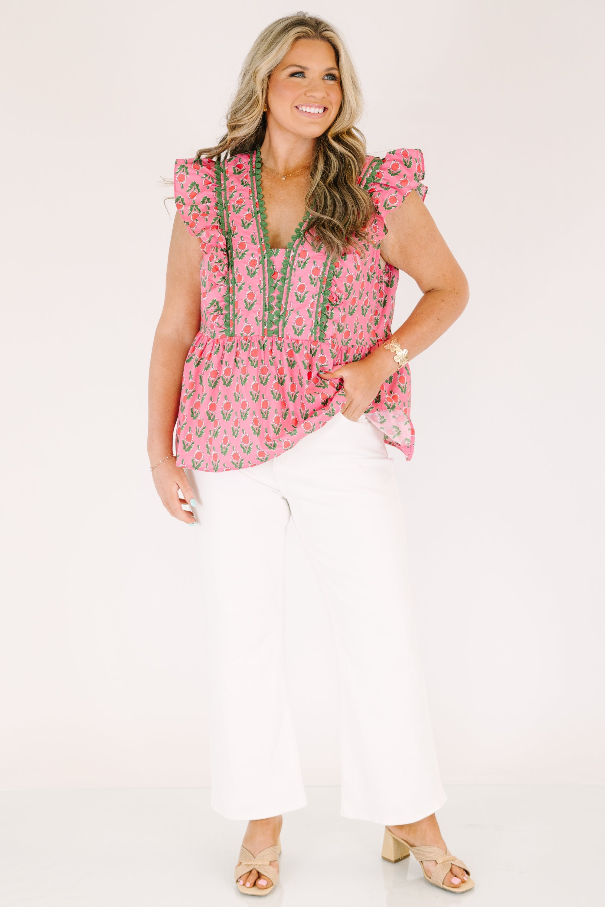 Back In Bloom Top, Pink-Green