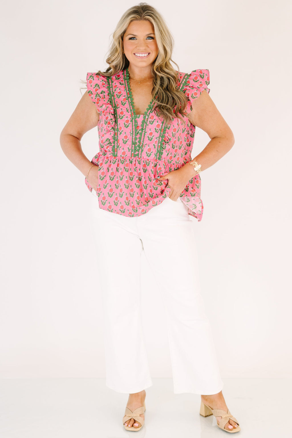 Back In Bloom Top, Pink-Green