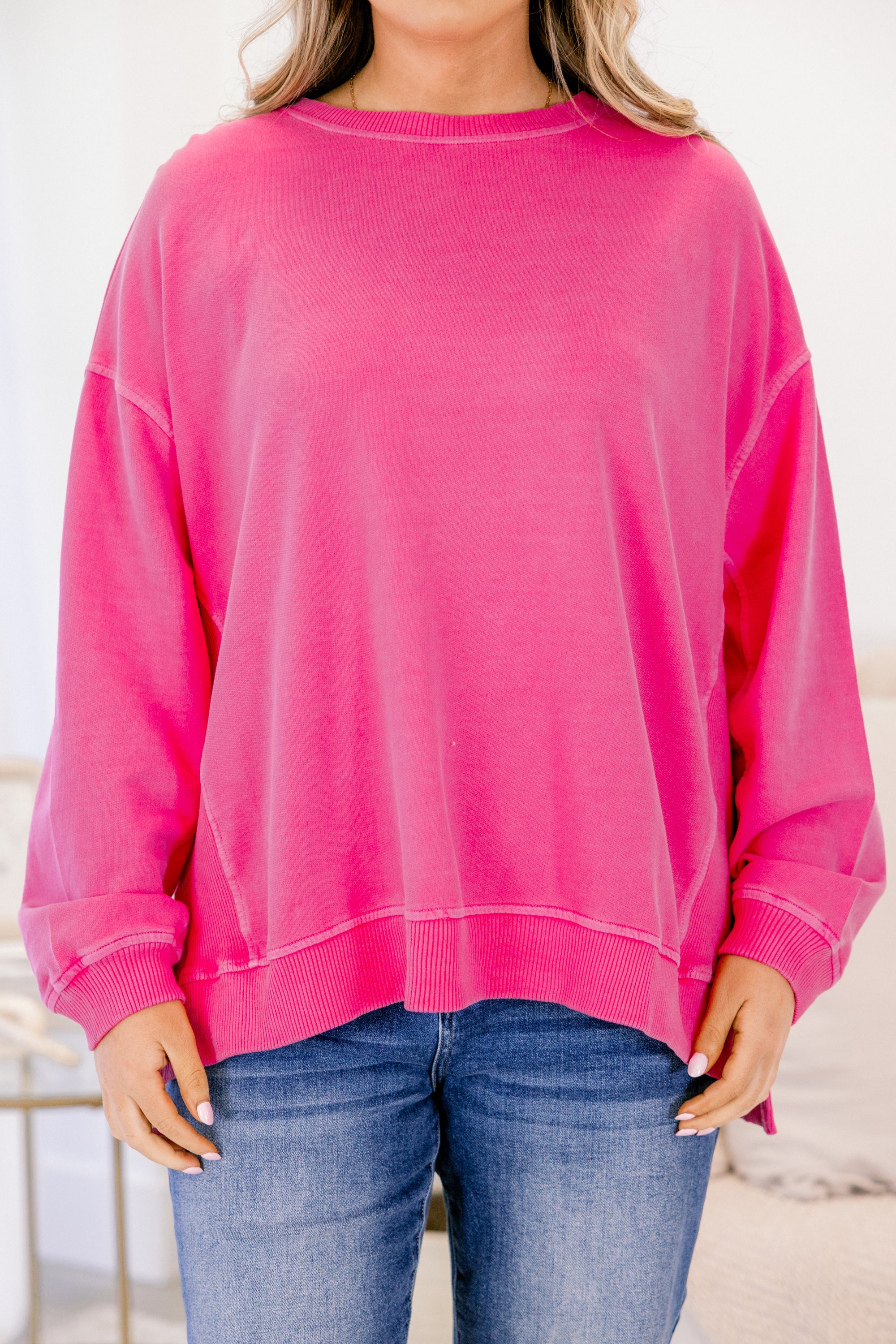 Back To Basics Pullover, Hot Pink