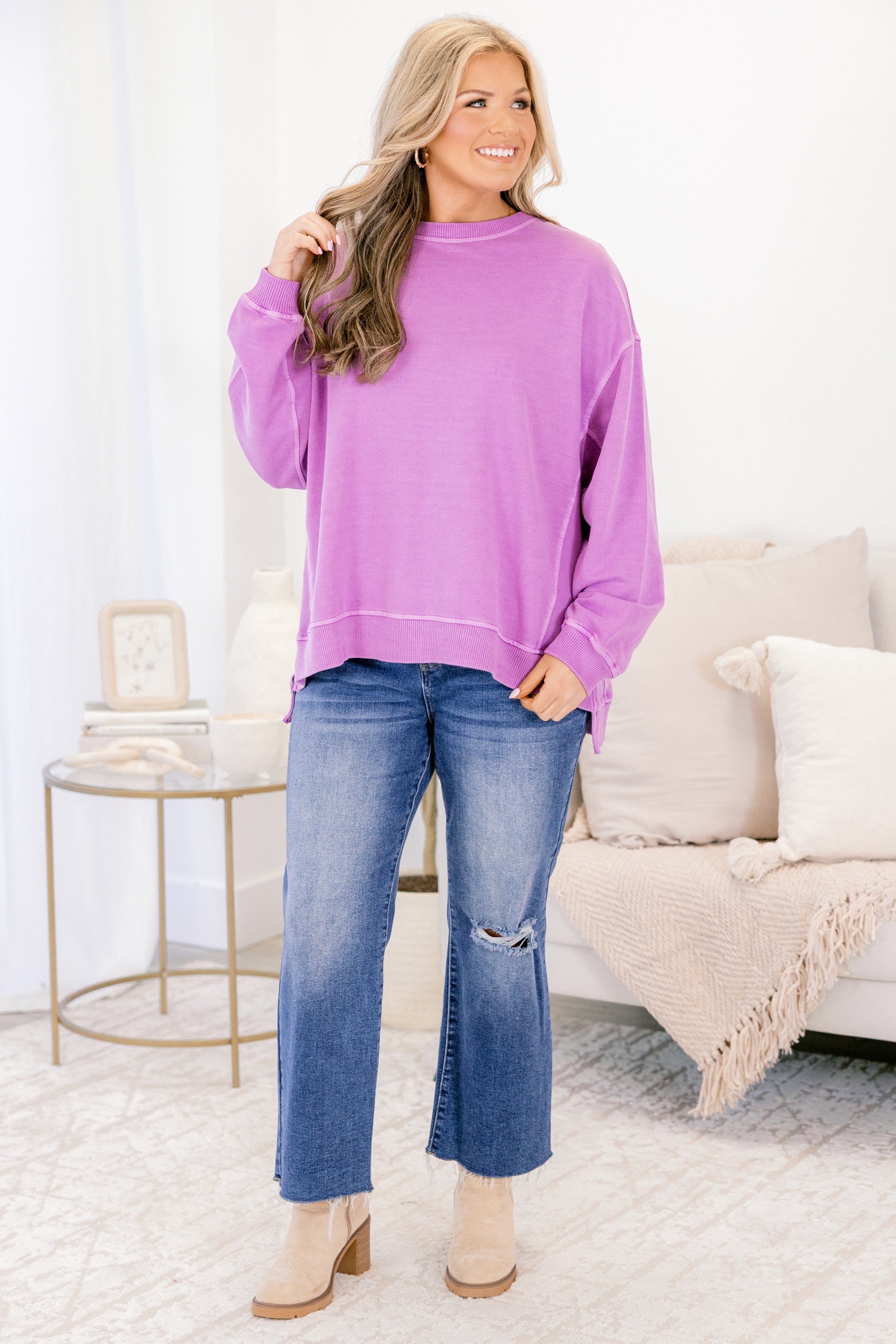 Back To Basics Pullover, Light Plum