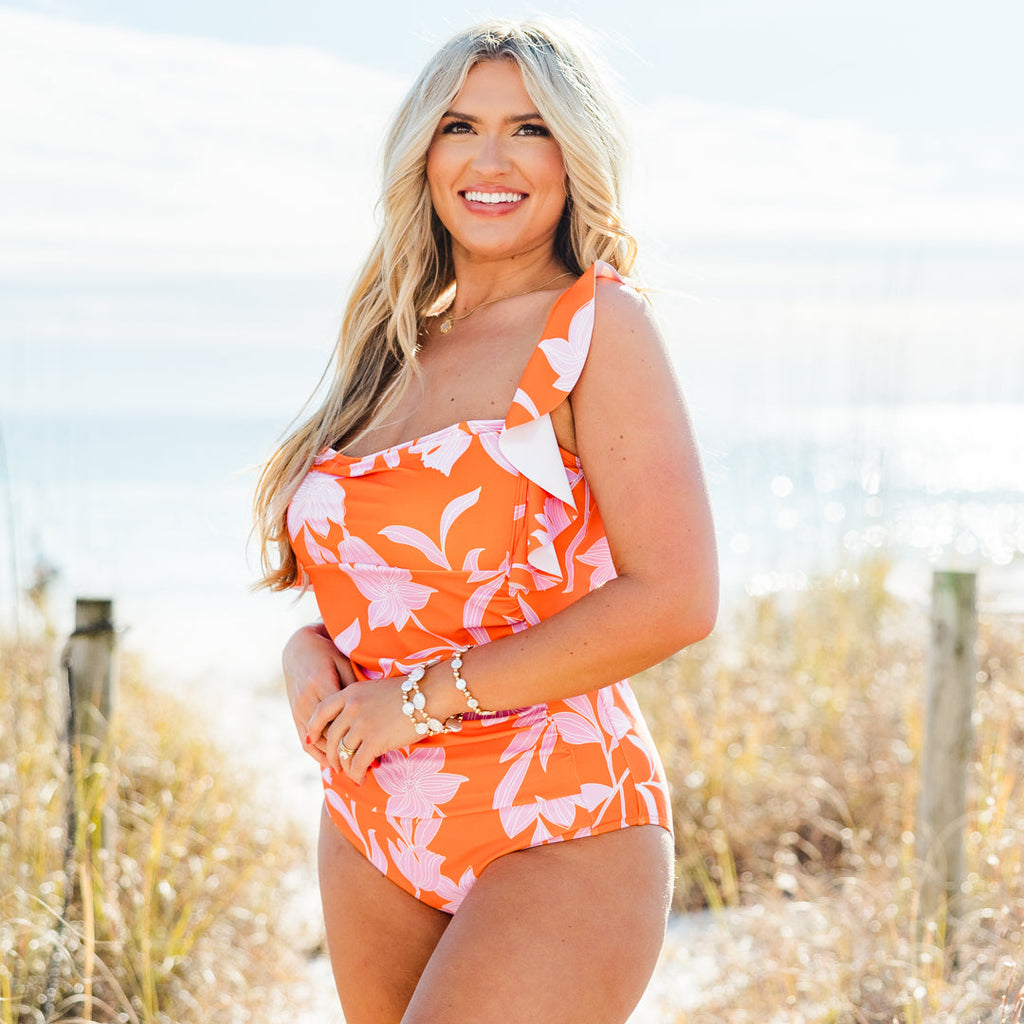 Bahama Beauty Swimsuit, Orange/Pink Floral