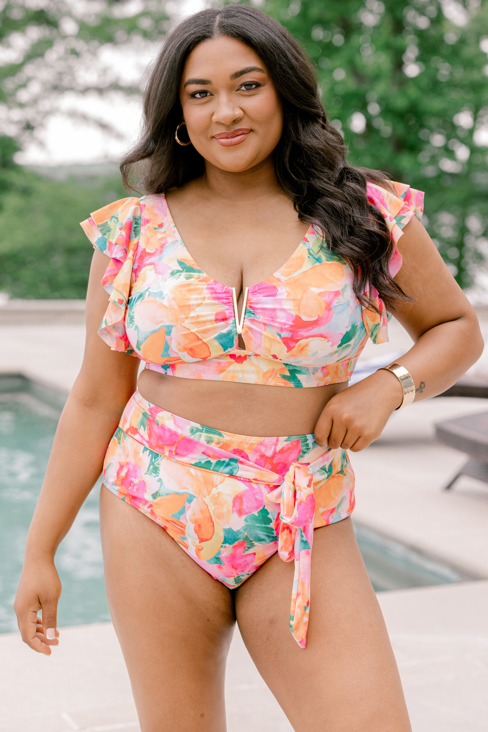 Beach Babe Swim Top, Orange Floral