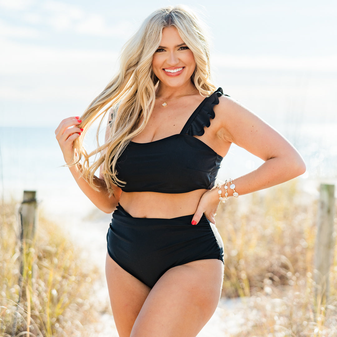 Beach Trip Swim Top, Black