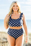 Beach Trip Swim Top, Navy/White Polka Dot