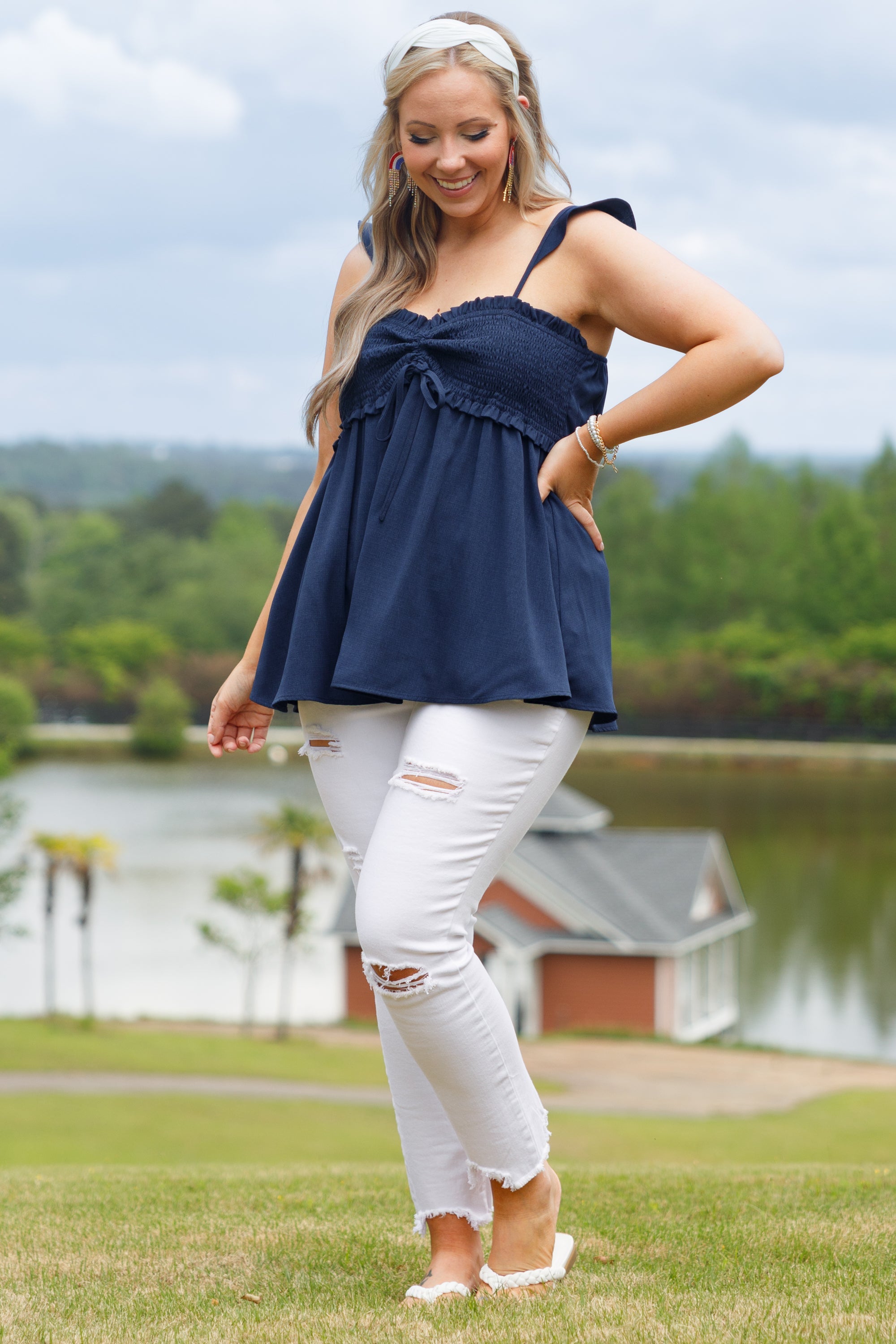 Blossoming Flower Top, Navy