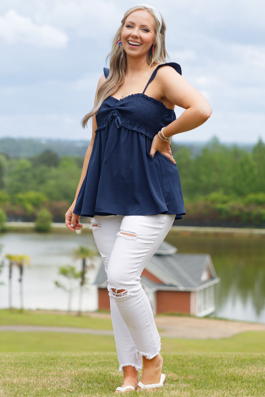 Blossoming Flower Top, Navy