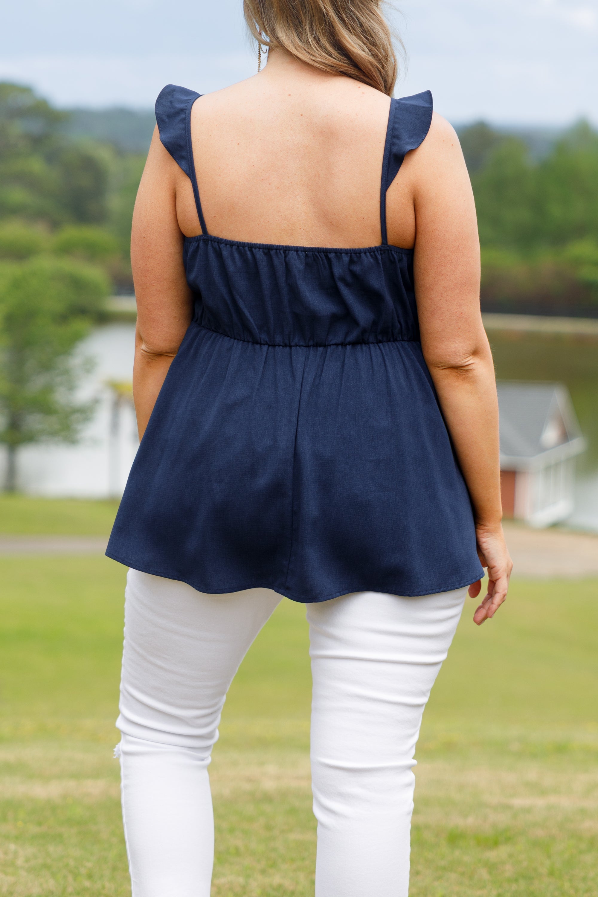 Blossoming Flower Top, Navy